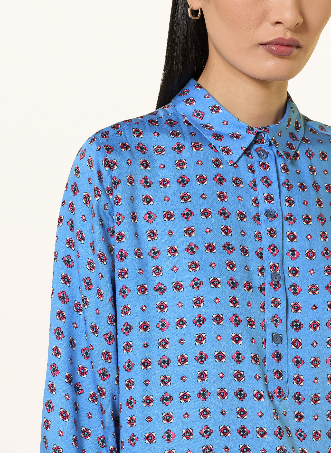 MILANO ITALY Shirt-style dress with 3/4 sleeves: BLUE / PINK / WHITE