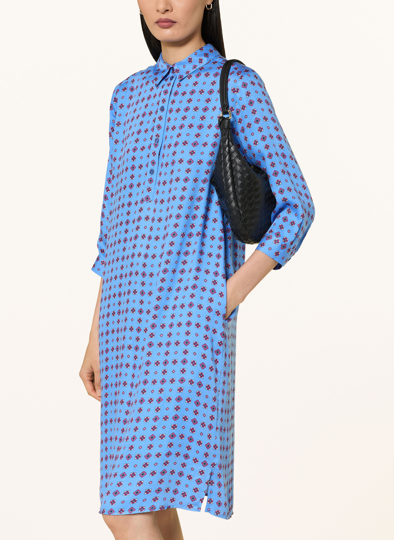 MILANO ITALY Shirt-style dress with 3/4 sleeves: BLUE / PINK / WHITE