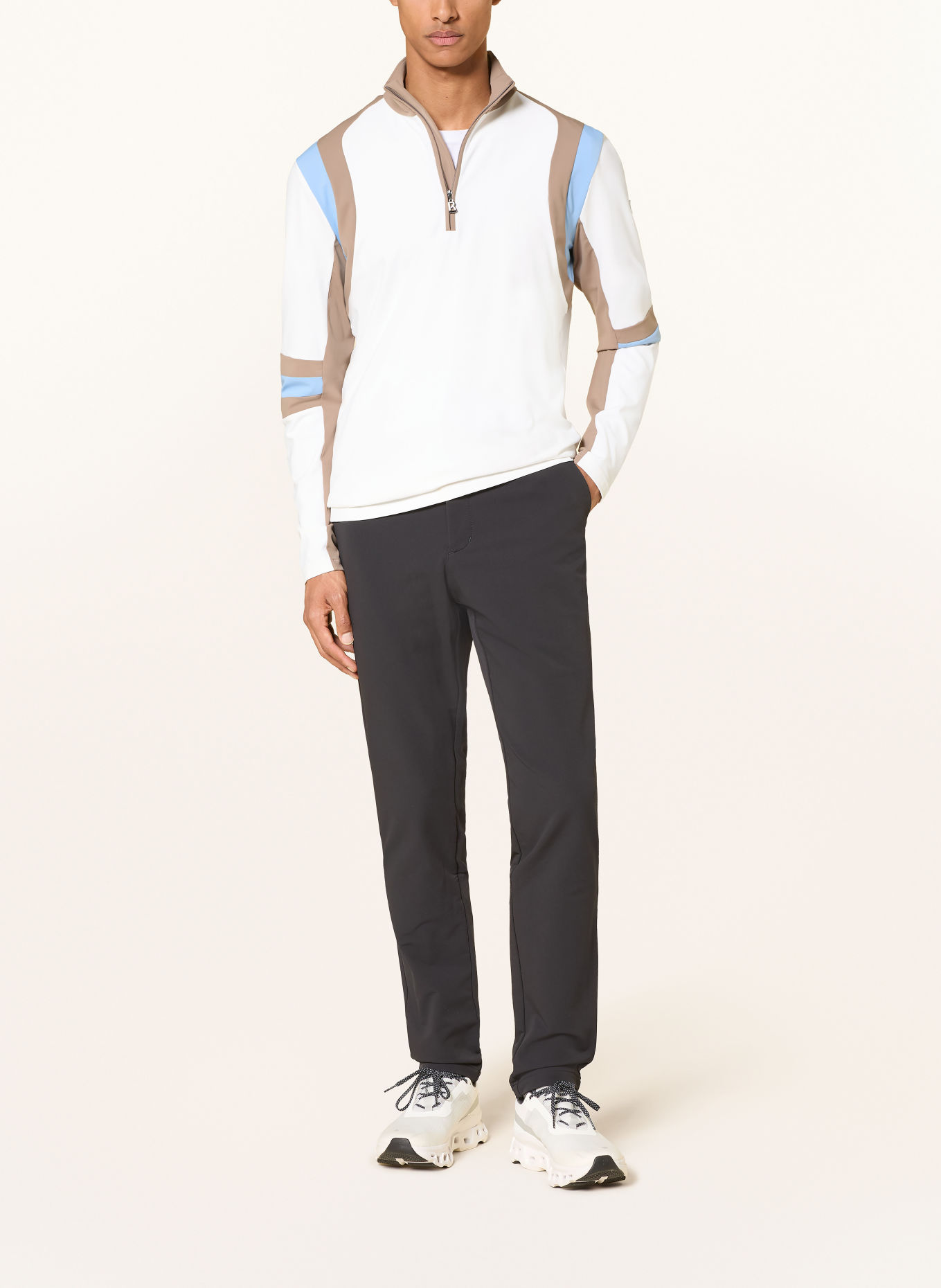 BOGNER T-shirt fonctionnel CLARK: BLANC / TAUPE / BLEU CLAIR