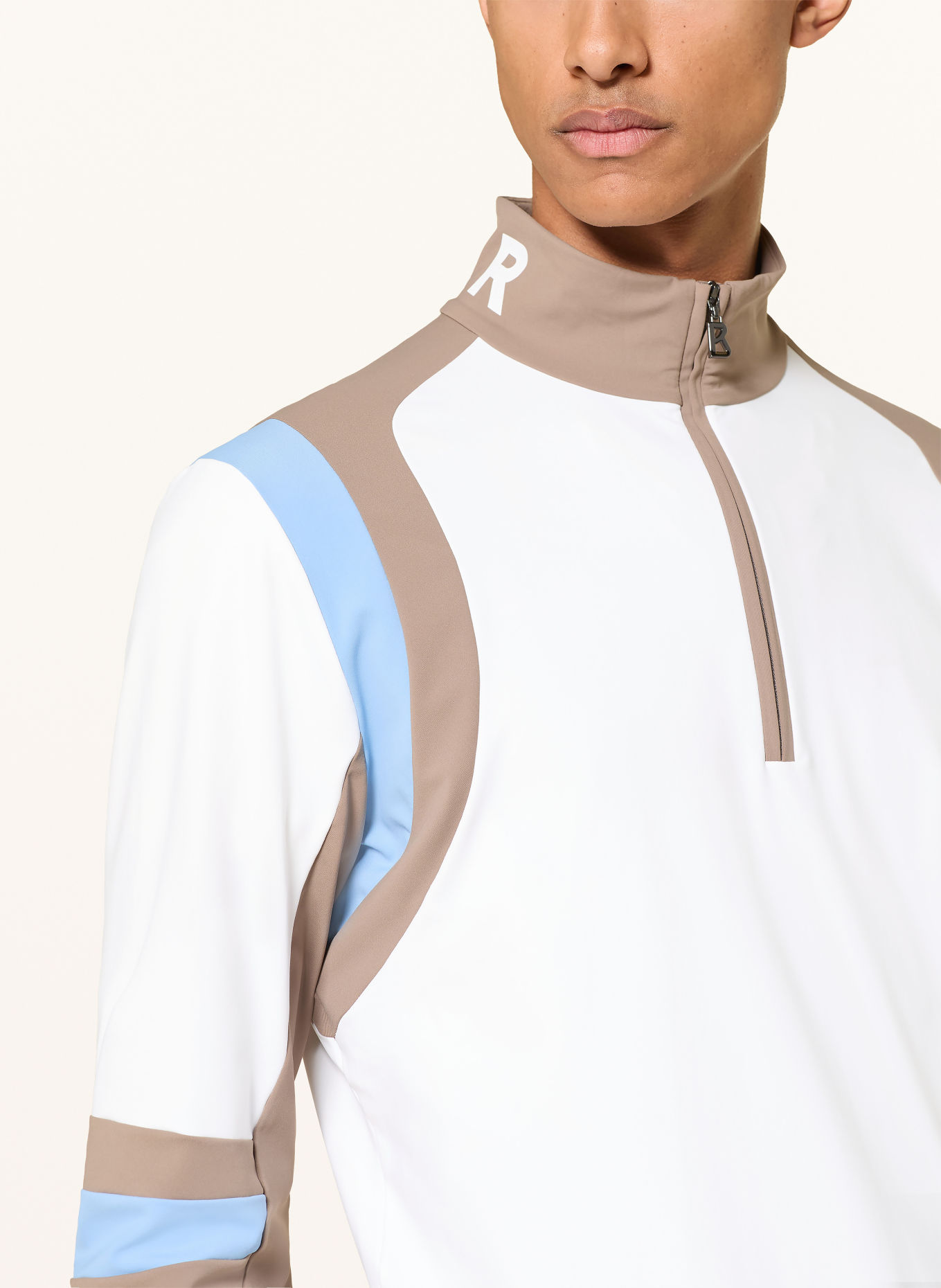 BOGNER T-shirt fonctionnel CLARK: BLANC / TAUPE / BLEU CLAIR
