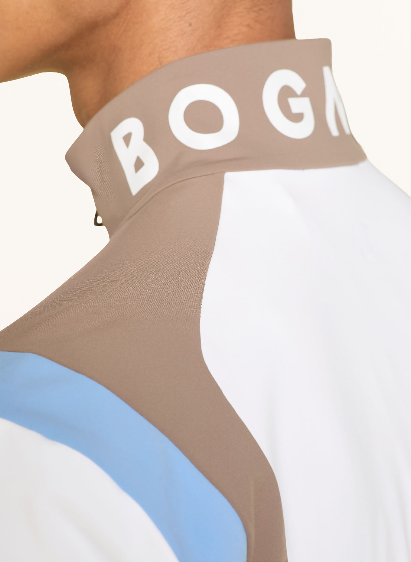 BOGNER T-shirt fonctionnel CLARK: BLANC / TAUPE / BLEU CLAIR