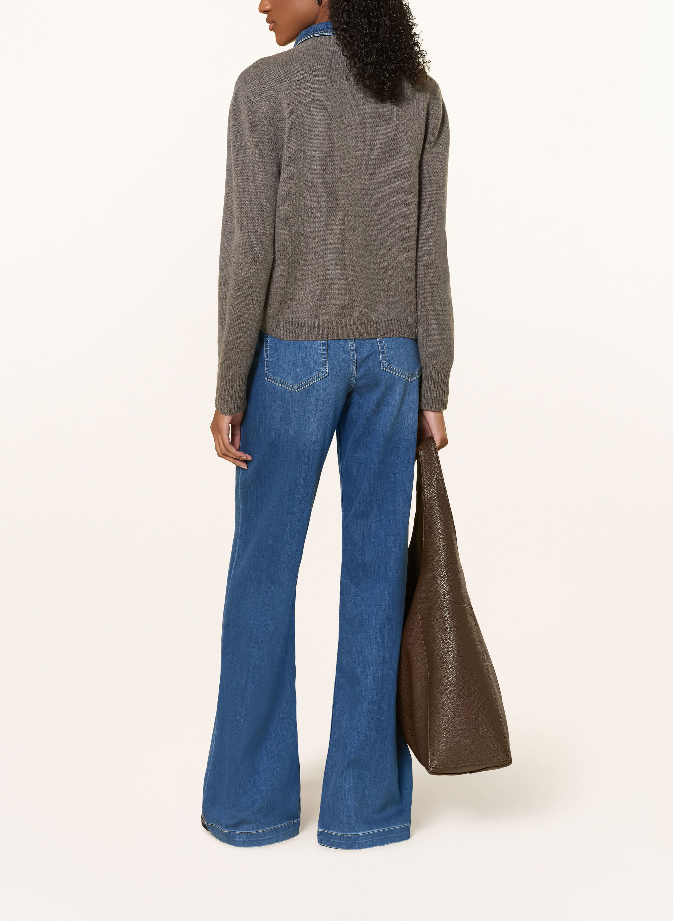 REPEAT Strickjacke mit Cashmere und abnehmbarem Kragen: GRAU / BLAU