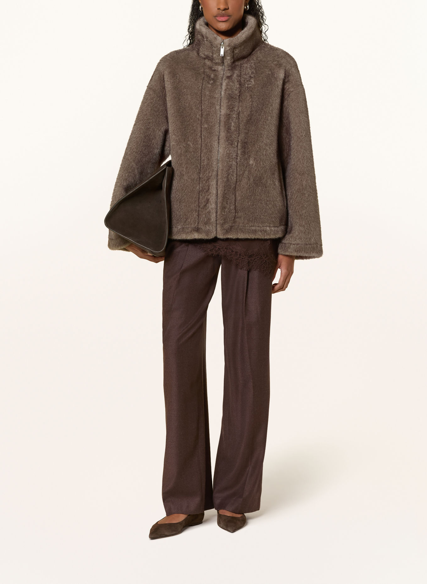 REPEAT Reversible faux fur jacket: TAUPE