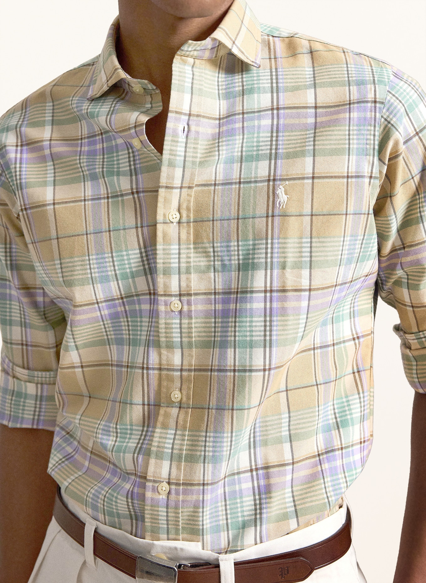 POLO RALPH LAUREN Chemise coupe classique: MENTHE / BEIGE / KAKI
