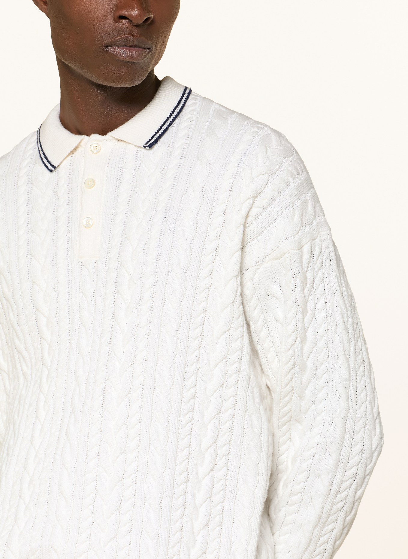POLO RALPH LAUREN Pletené polo tričko: BÍLÁ / TMAVĚ MODRÁ