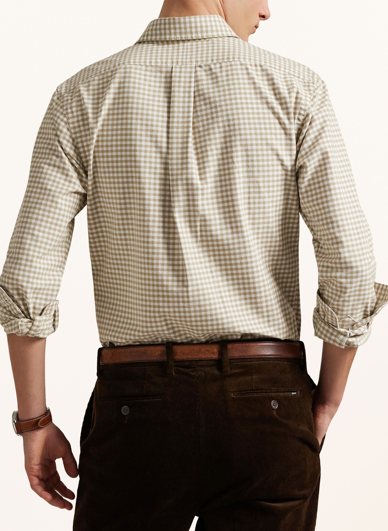 POLO RALPH LAUREN Košile Custom Fit: BÉŽOVÁ / BÍLÁ