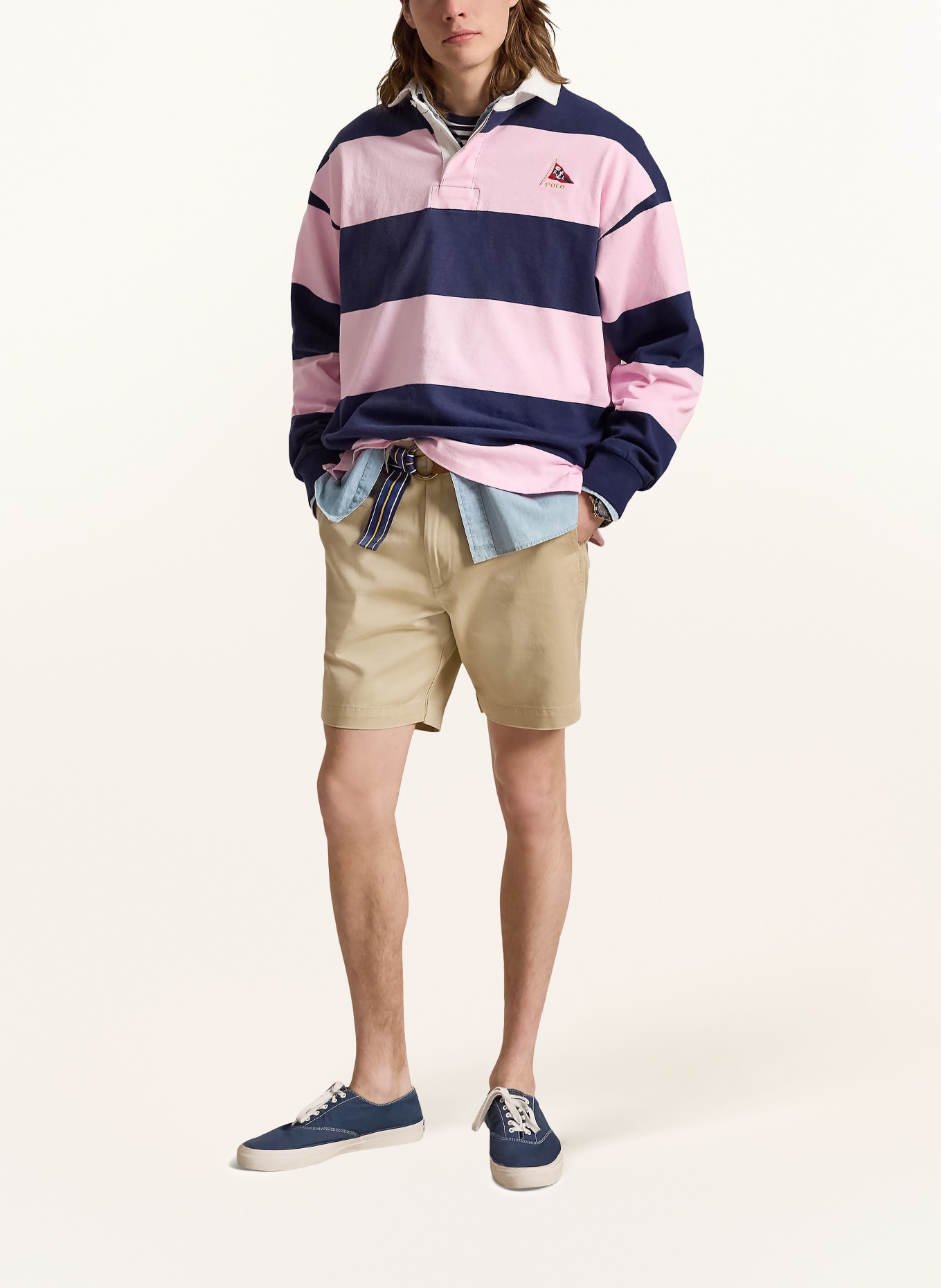 POLO RALPH LAUREN Polo de rugby coupe classique: ROSE / BLEU FONCÉ / BLANC