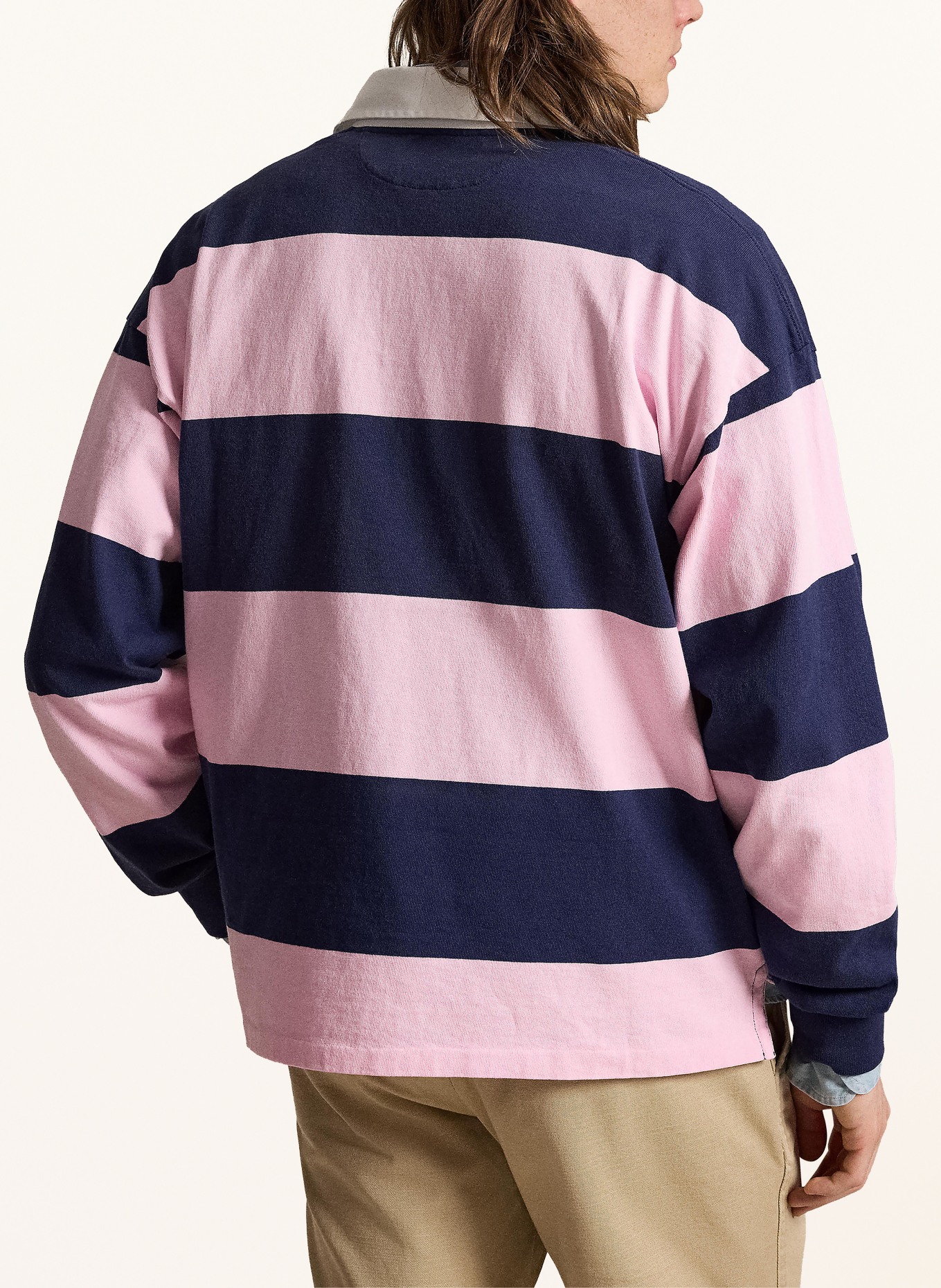 POLO RALPH LAUREN Polo de rugby coupe classique: ROSE / BLEU FONCÉ / BLANC