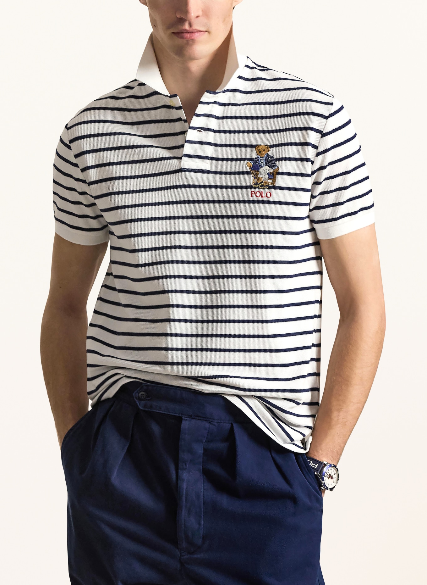 POLO RALPH LAUREN Piqué polo shirt: WHITE / DARK BLUE