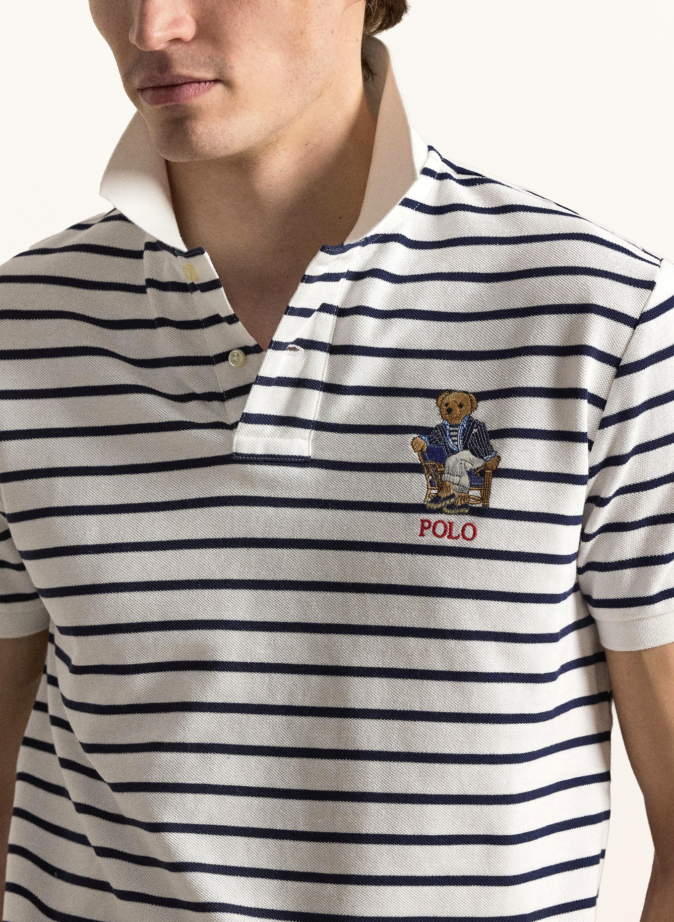 POLO RALPH LAUREN Piqué polo shirt: WHITE / DARK BLUE