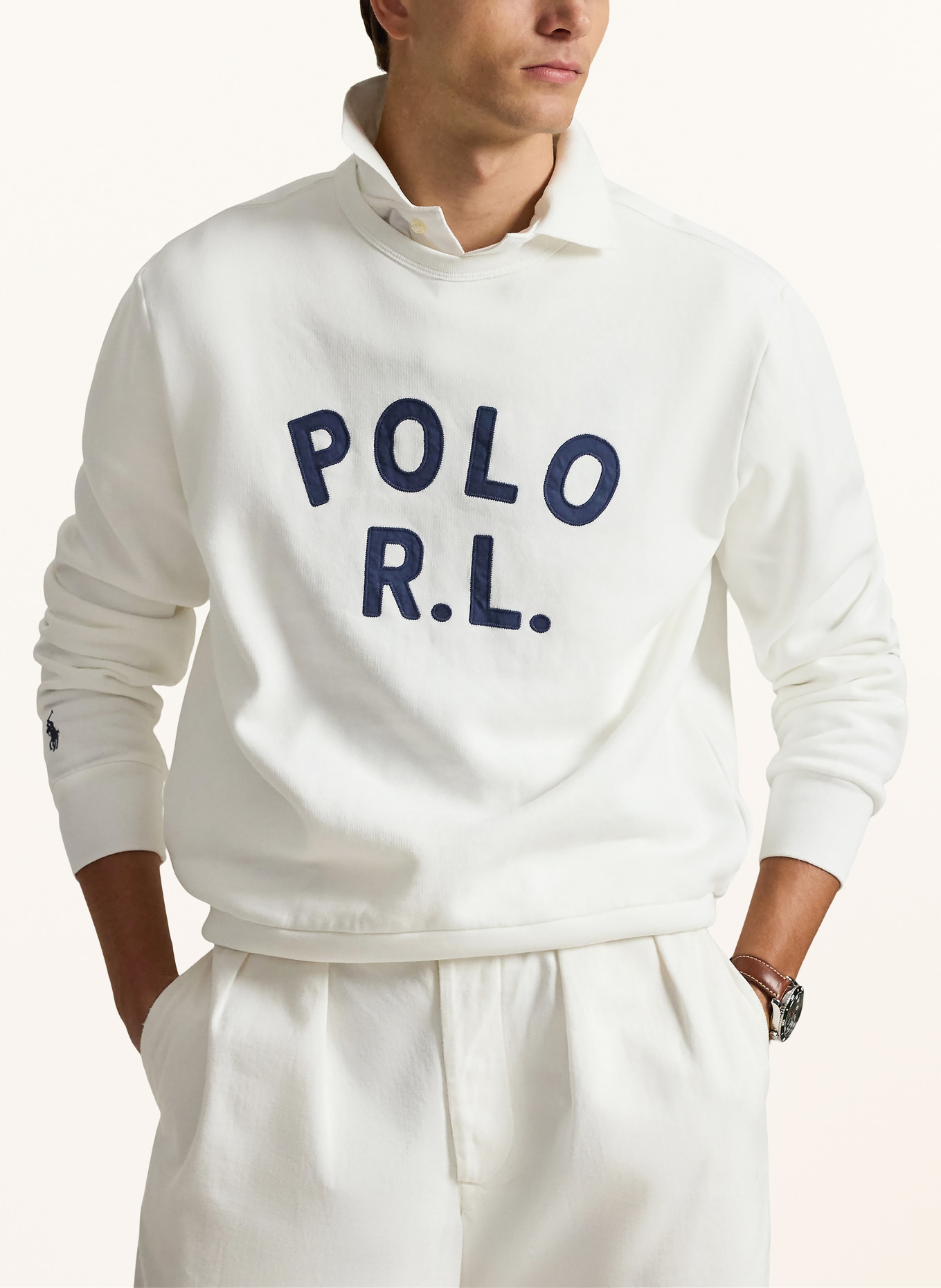 POLO RALPH LAUREN Sweat-shirt: BLANC / BLEU FONCÉ