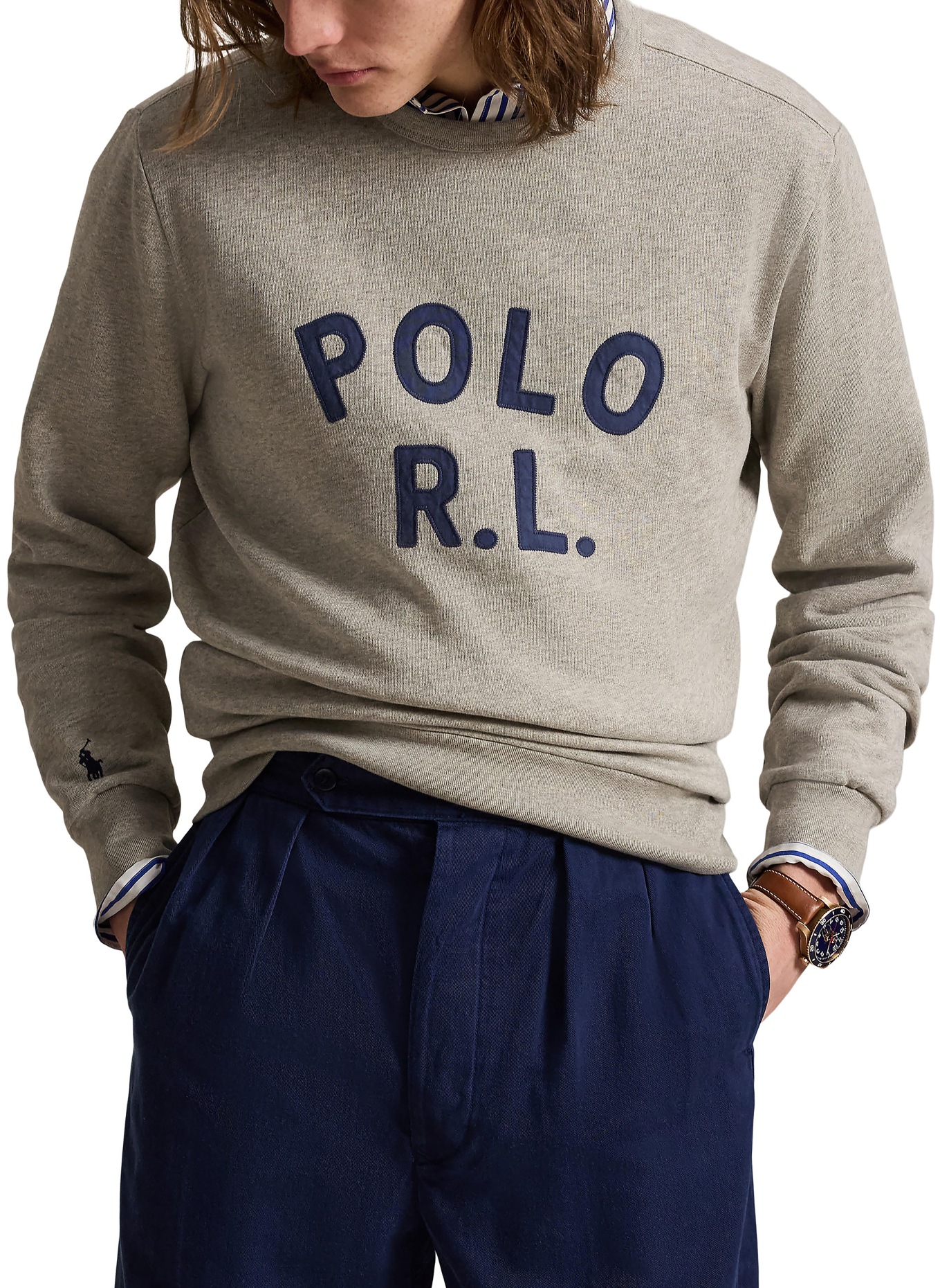 POLO RALPH LAUREN Sweat-shirt: GRIS / BLEU FONCÉ