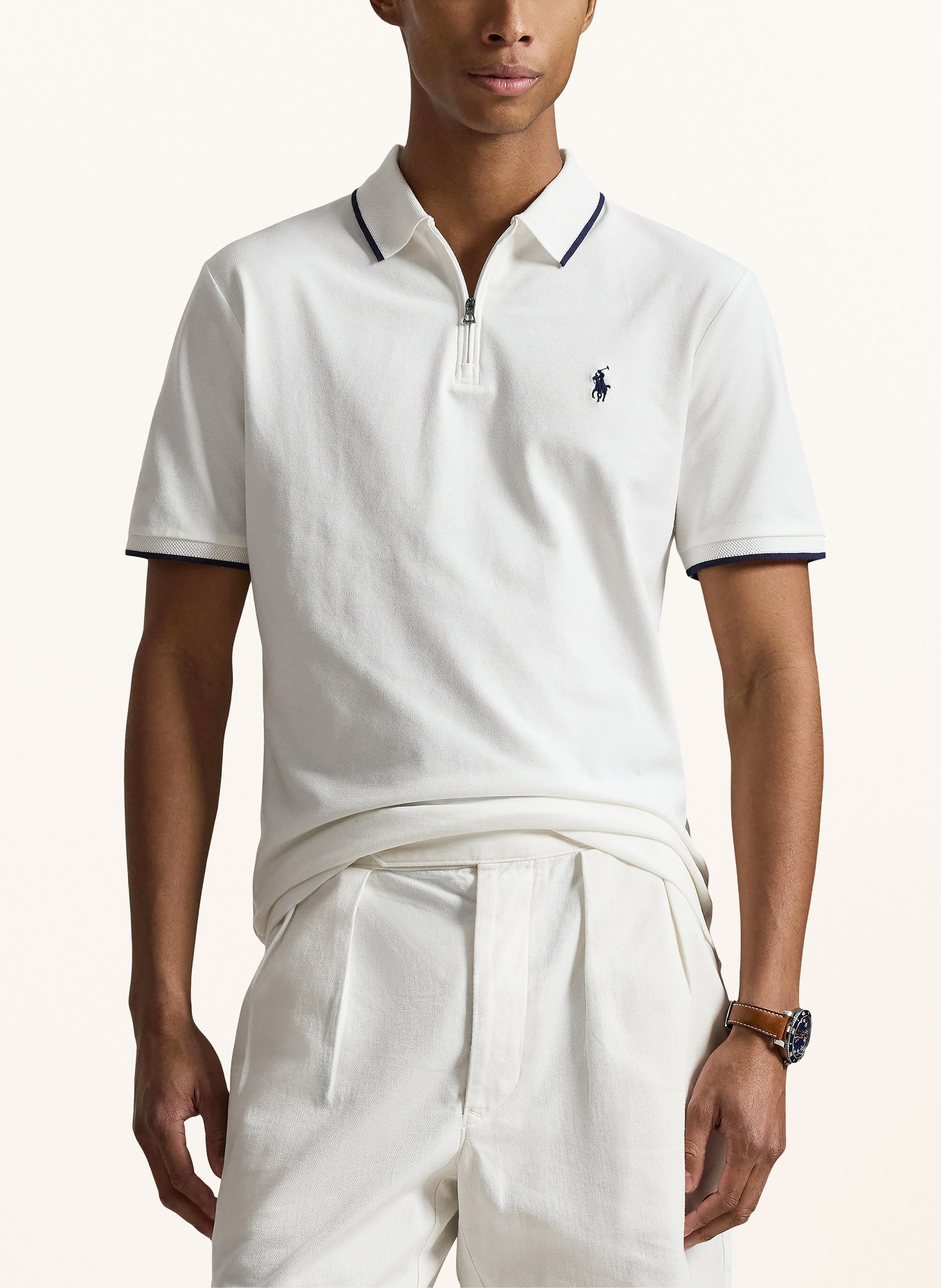 POLO RALPH LAUREN Polo en piqué, coupe classique: BLANC / BLEU FONCÉ
