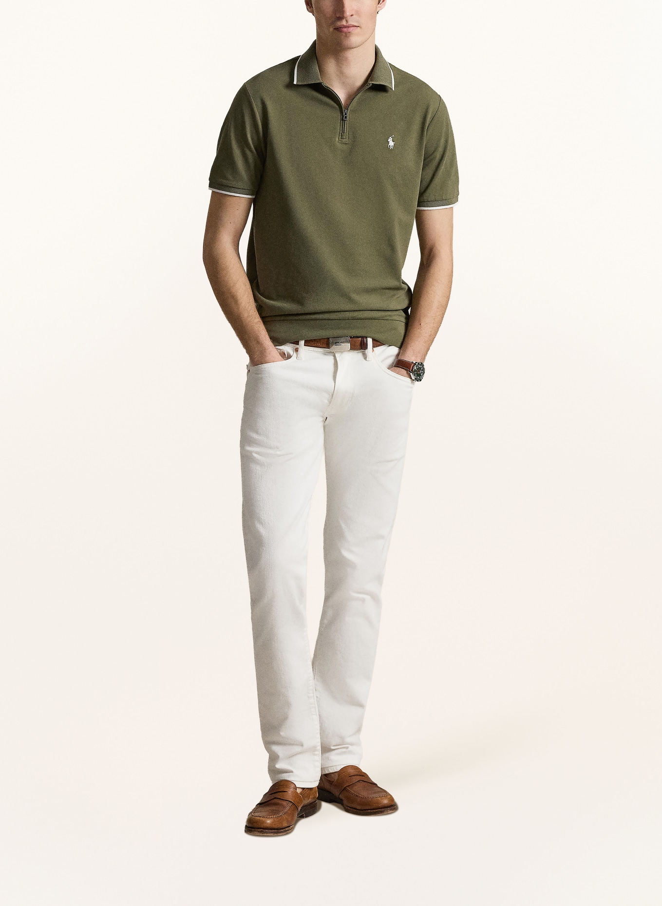 POLO RALPH LAUREN Polo en piqué, coupe classique: OLIVE / BLANC