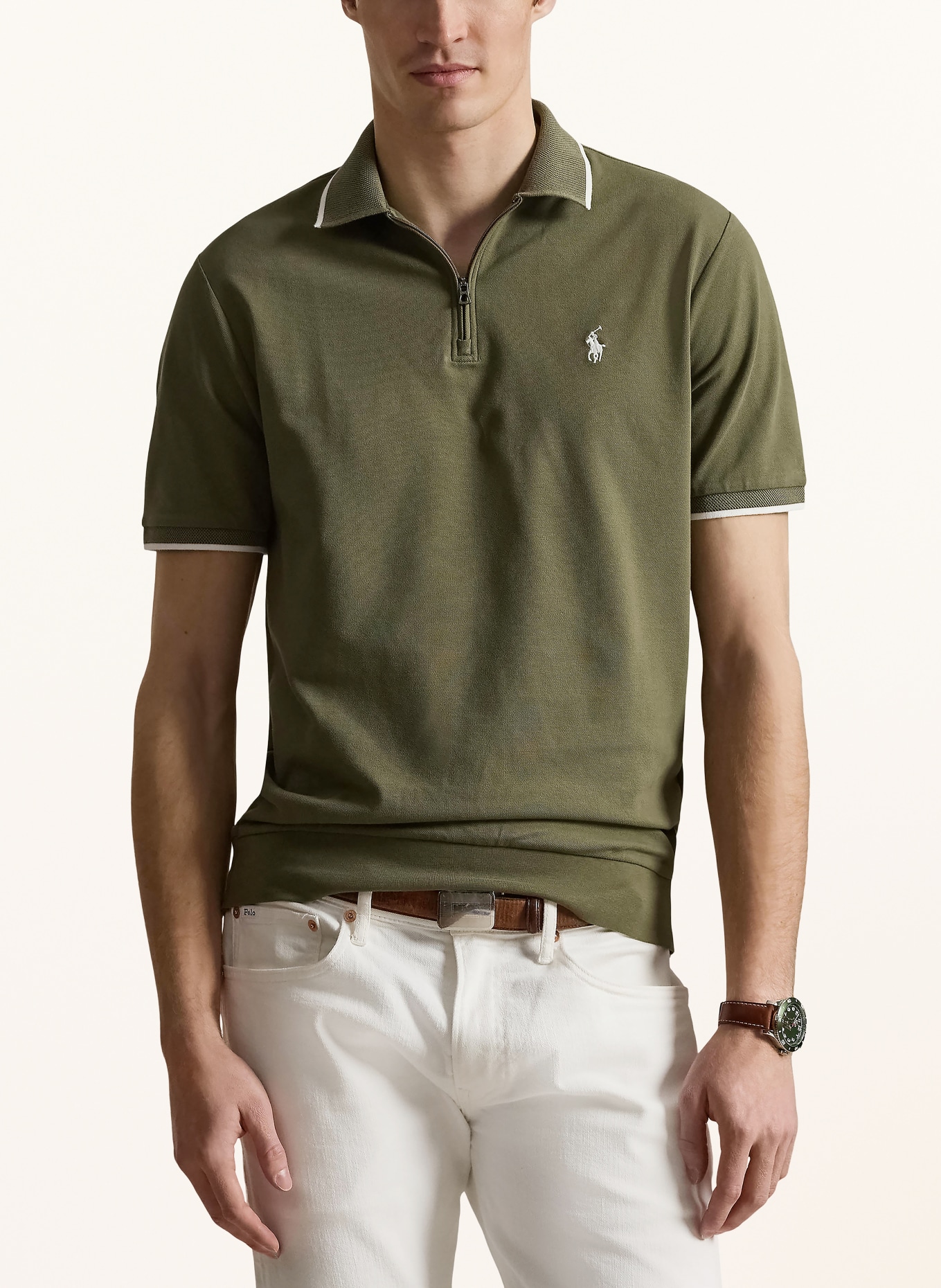 POLO RALPH LAUREN Polo en piqué, coupe classique: OLIVE / BLANC