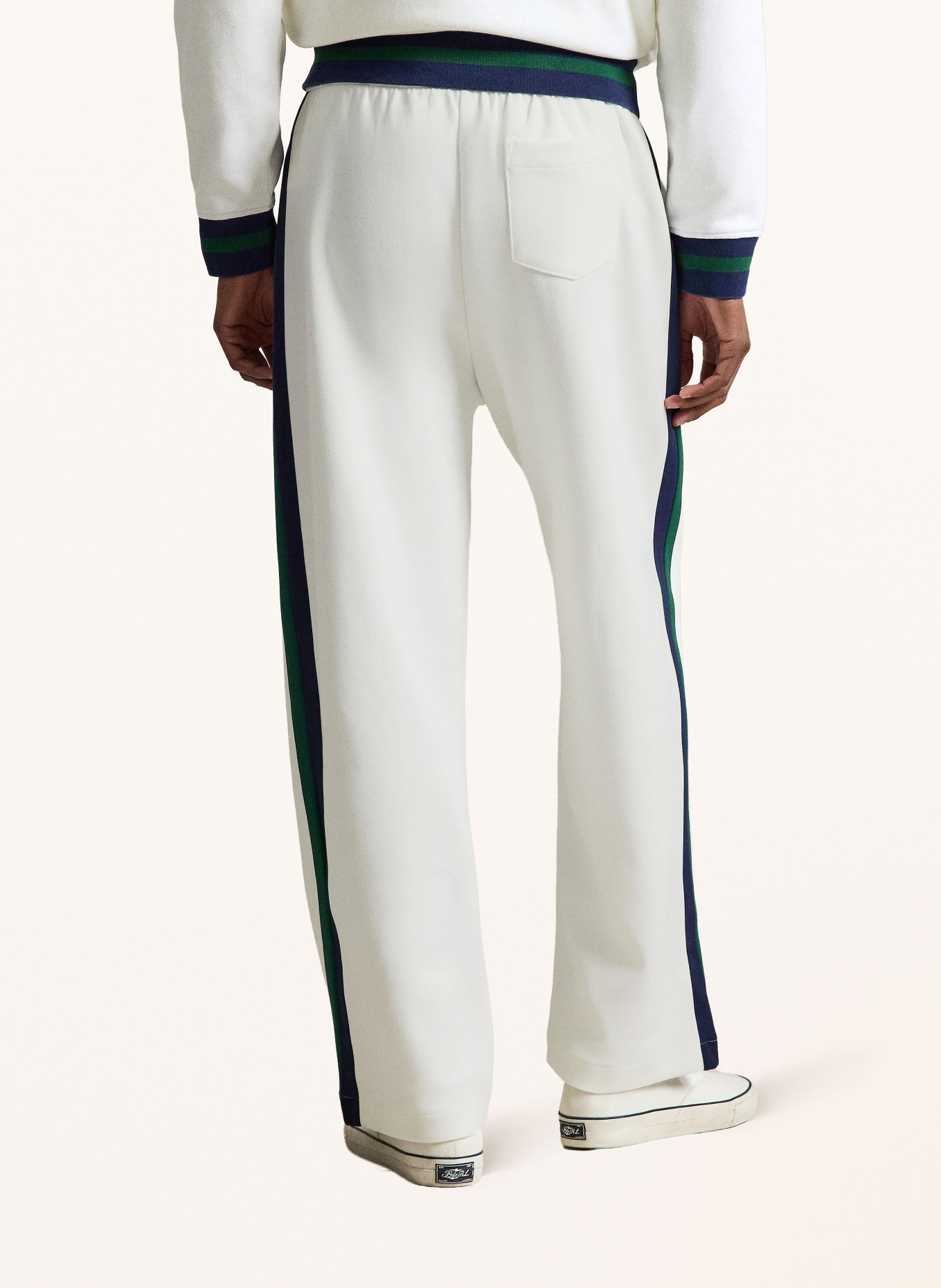 POLO RALPH LAUREN Kalhoty ve stylu joggingových kalhot s pruhy: BÍLÁ / TMAVĚ ZELENÁ / TMAVĚ MODRÁ