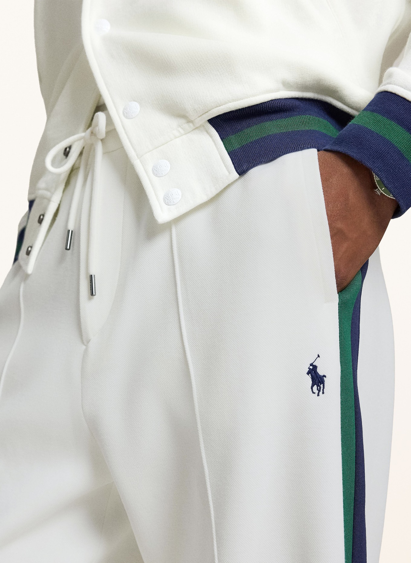 POLO RALPH LAUREN Kalhoty ve stylu joggingových kalhot s pruhy: BÍLÁ / TMAVĚ ZELENÁ / TMAVĚ MODRÁ