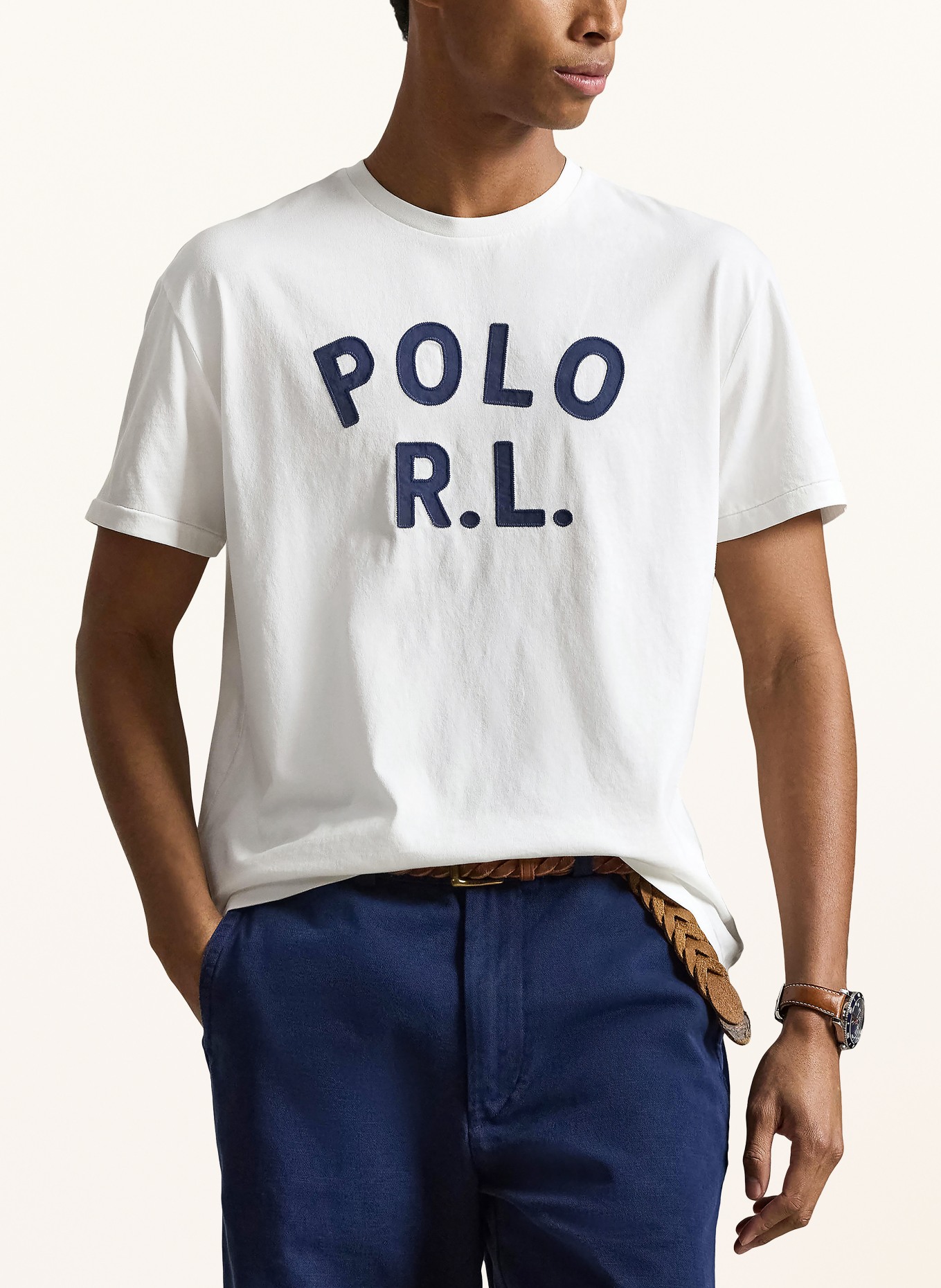 POLO RALPH LAUREN T-shirt: BLANC / BLEU FONCÉ