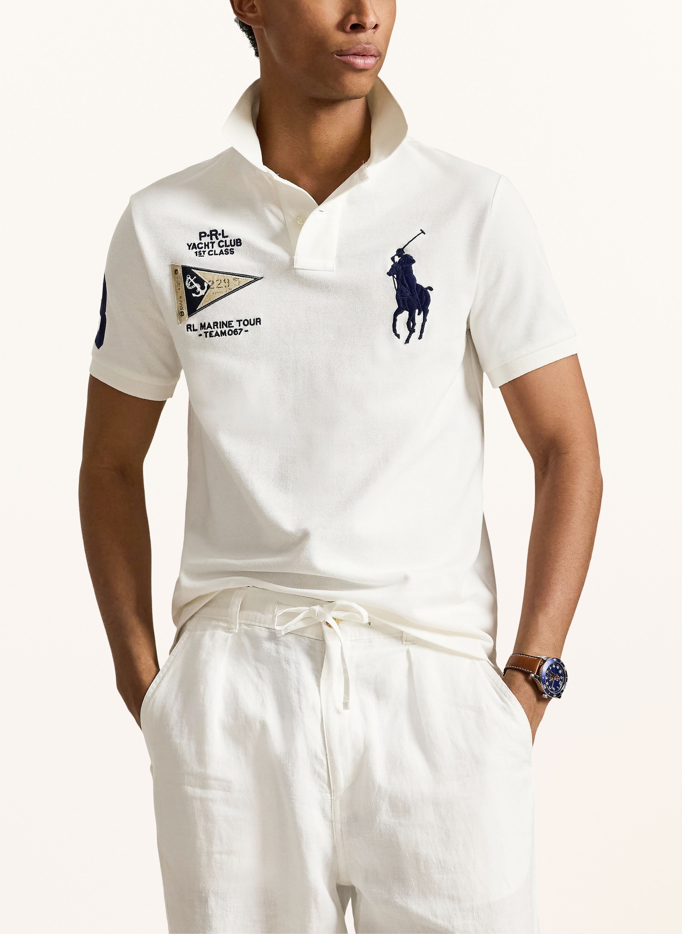 POLO RALPH LAUREN Polo en piqué: BLANC / CRÈME / BLEU FONCÉ