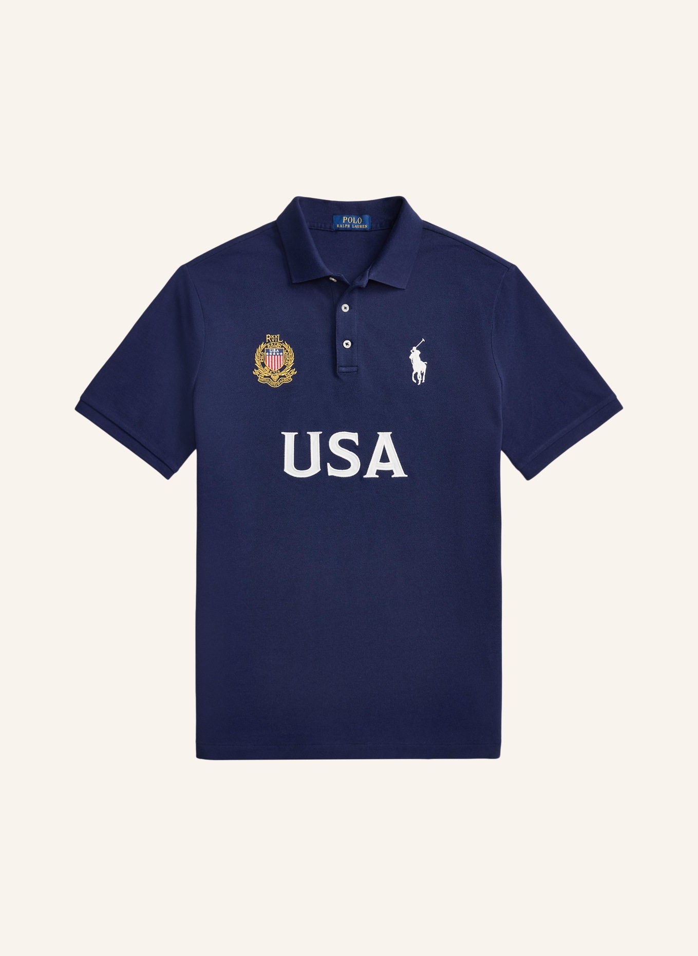 POLO RALPH LAUREN Classic Fit Piqué Polo Shirt: DARK BLUE / WHITE