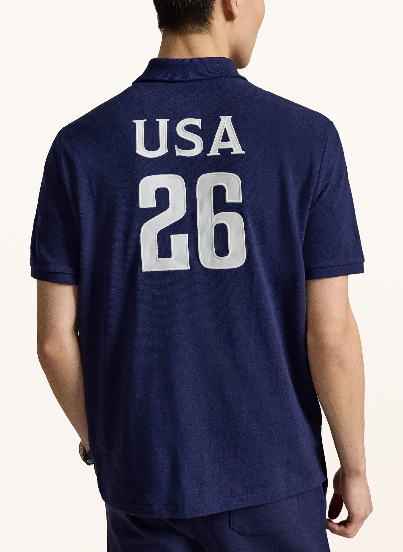 POLO RALPH LAUREN Classic Fit Piqué Polo Shirt: DARK BLUE / WHITE