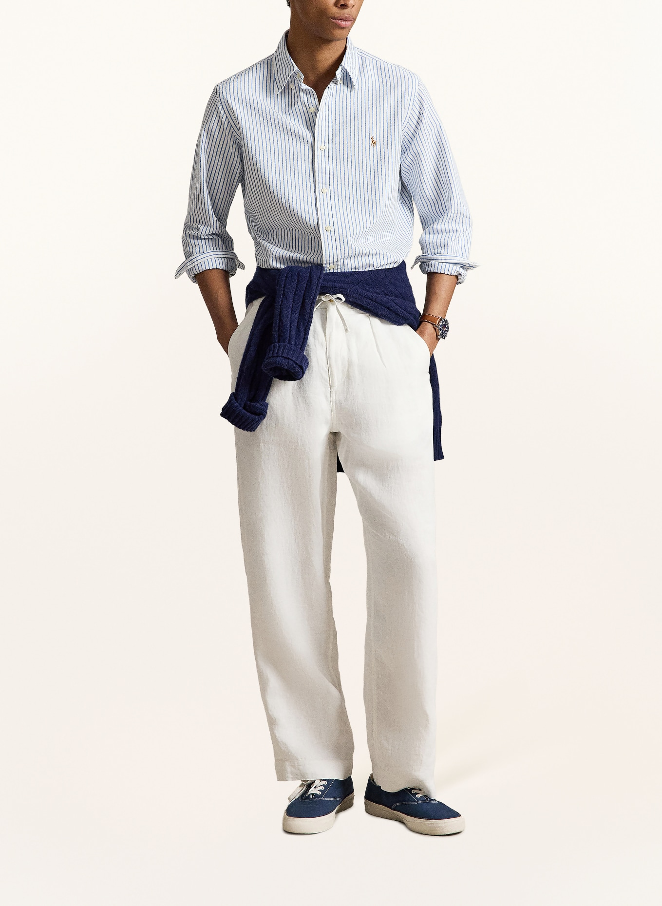POLO RALPH LAUREN Overhemd OXFORD Slim Fit: WIT / BLAUW
