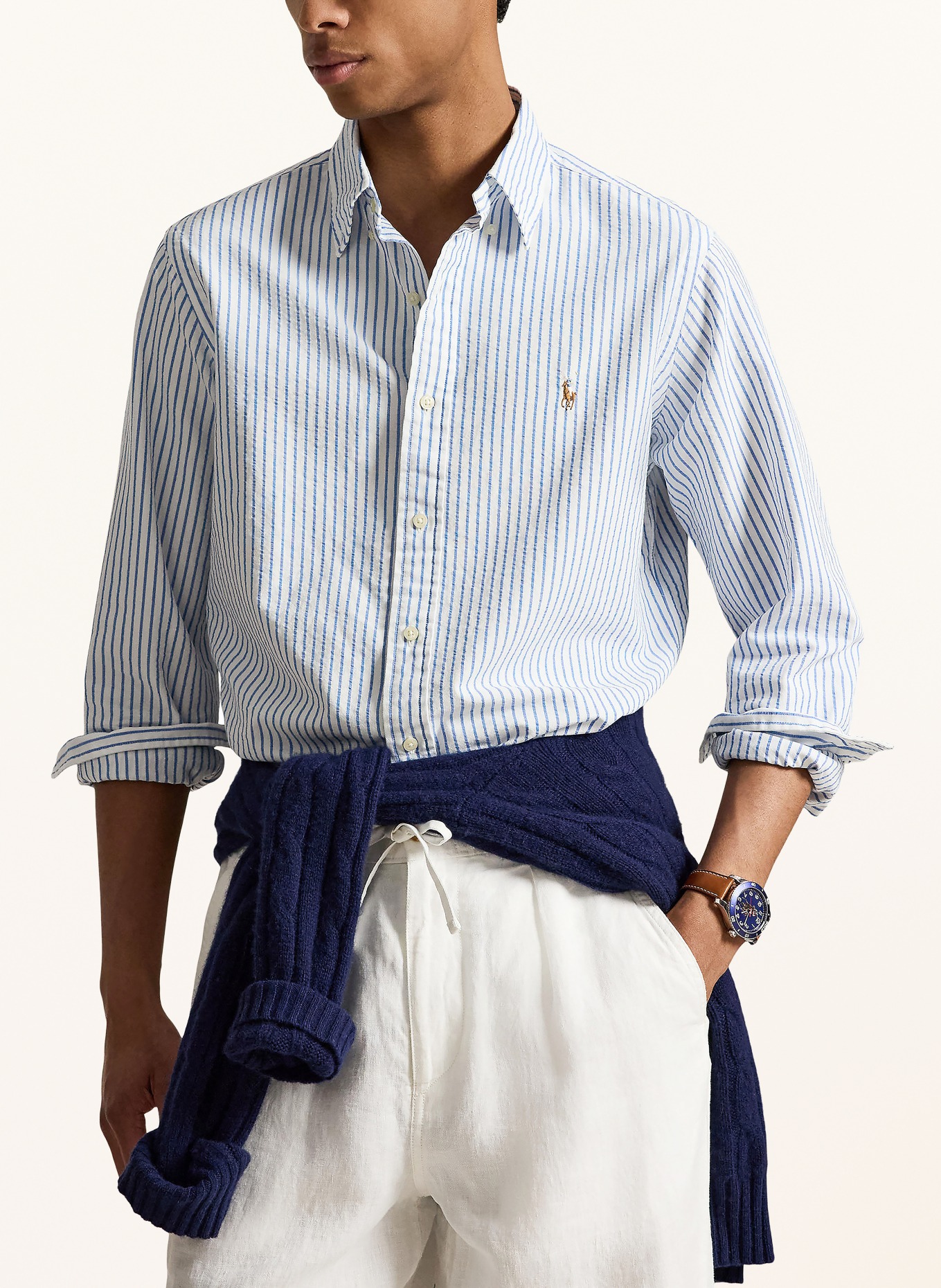 POLO RALPH LAUREN Overhemd OXFORD Slim Fit: WIT / BLAUW