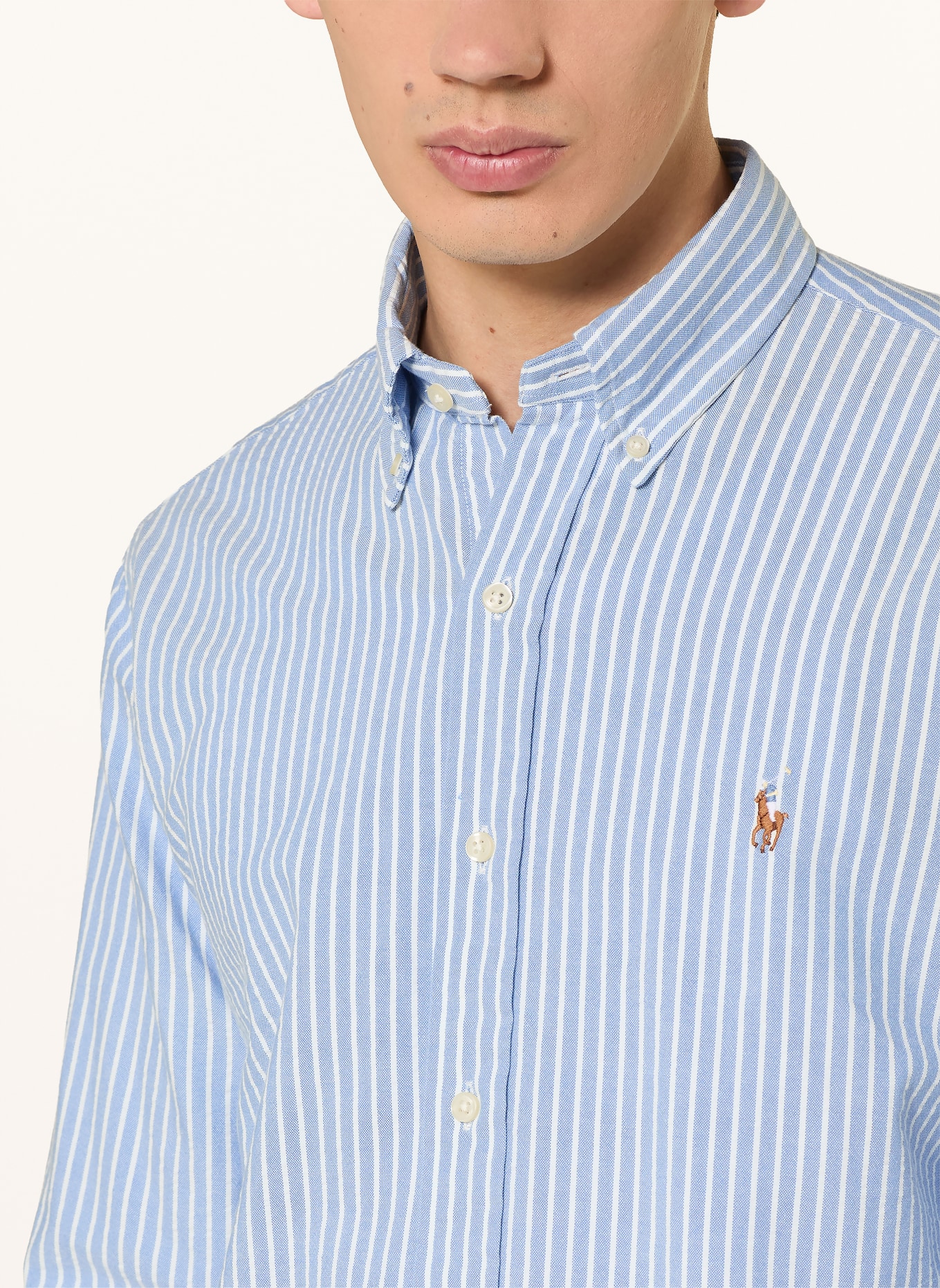 POLO RALPH LAUREN Chemise OXFORD coupe ajustée: BLEU CLAIR / BLANC