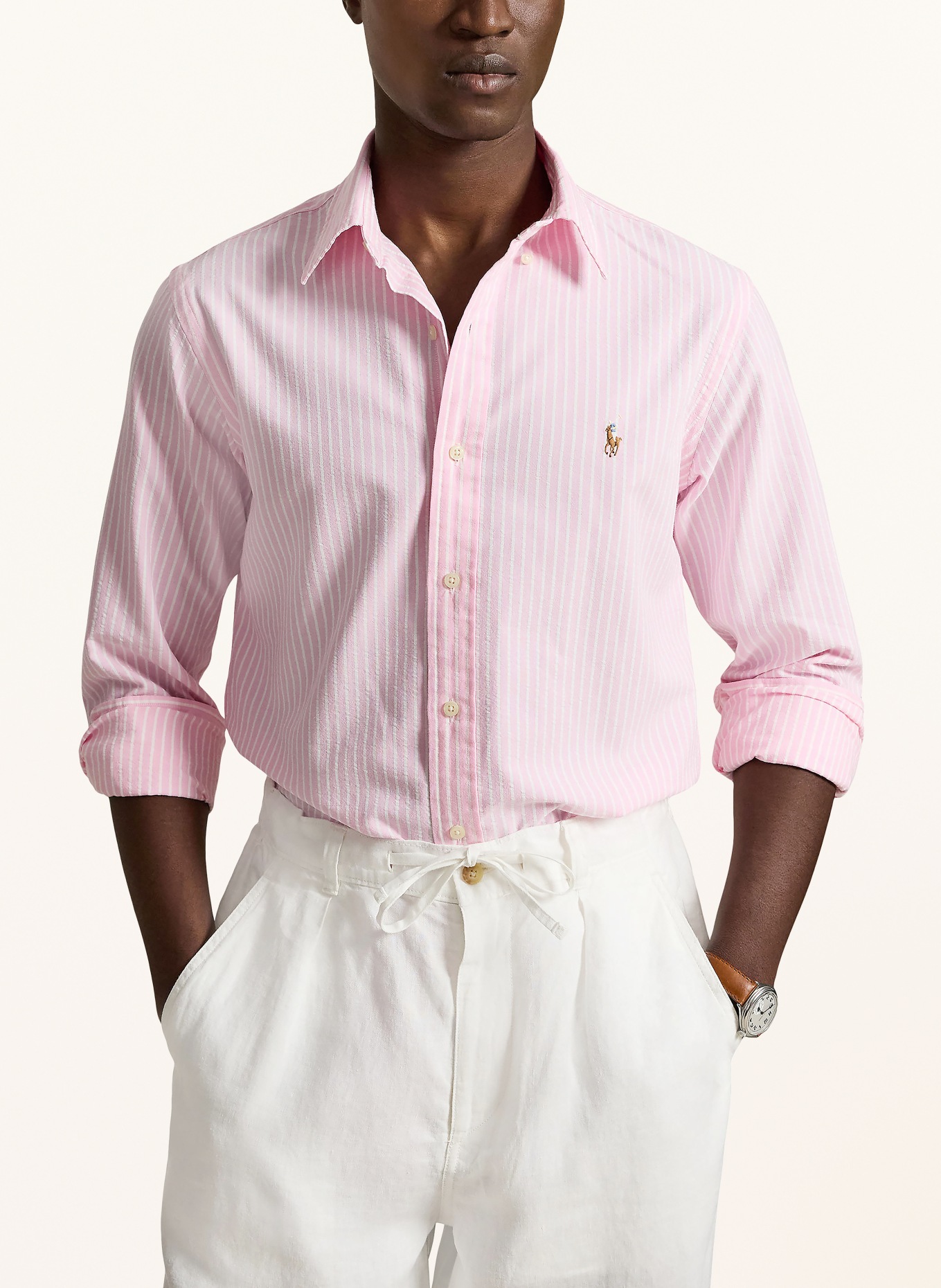POLO RALPH LAUREN Chemise OXFORD coupe ajustée: ROSE / BLANC