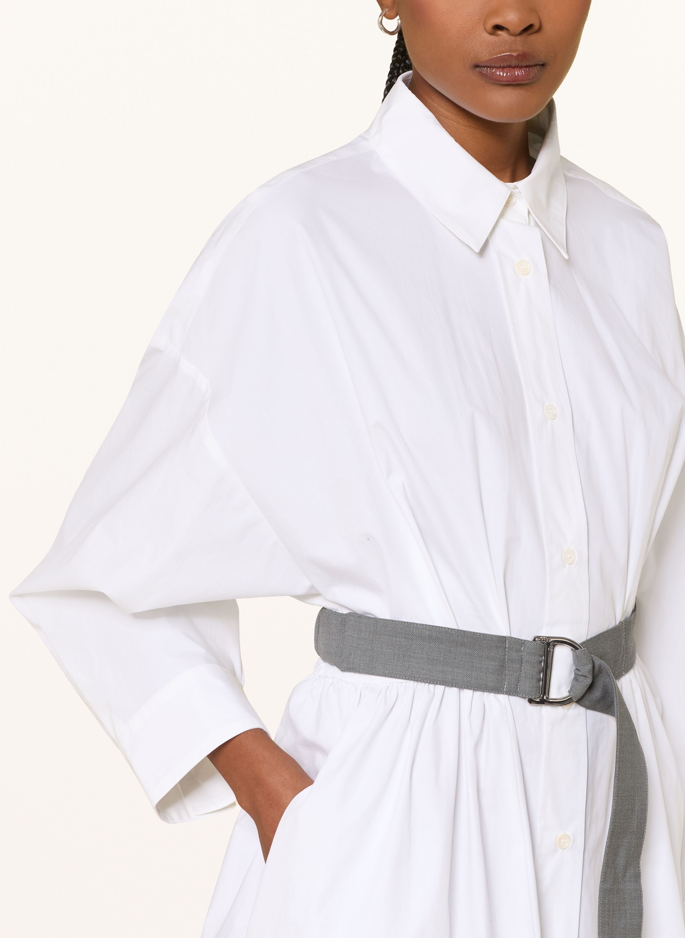 maje Hemdblusenkleid RISHIRT: WEISS / DUNKELGRAU