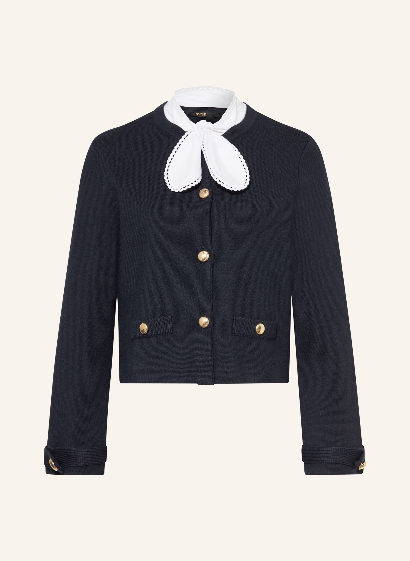 maje Strickjacke mit abnehmbarer Schluppe: DUNKELBLAU / WEISS