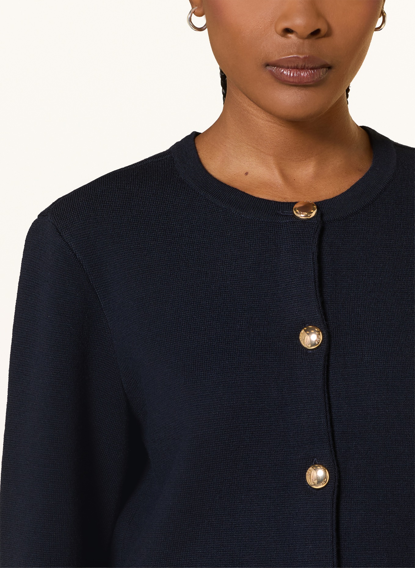 maje Strickjacke mit abnehmbarer Schluppe: DUNKELBLAU / WEISS