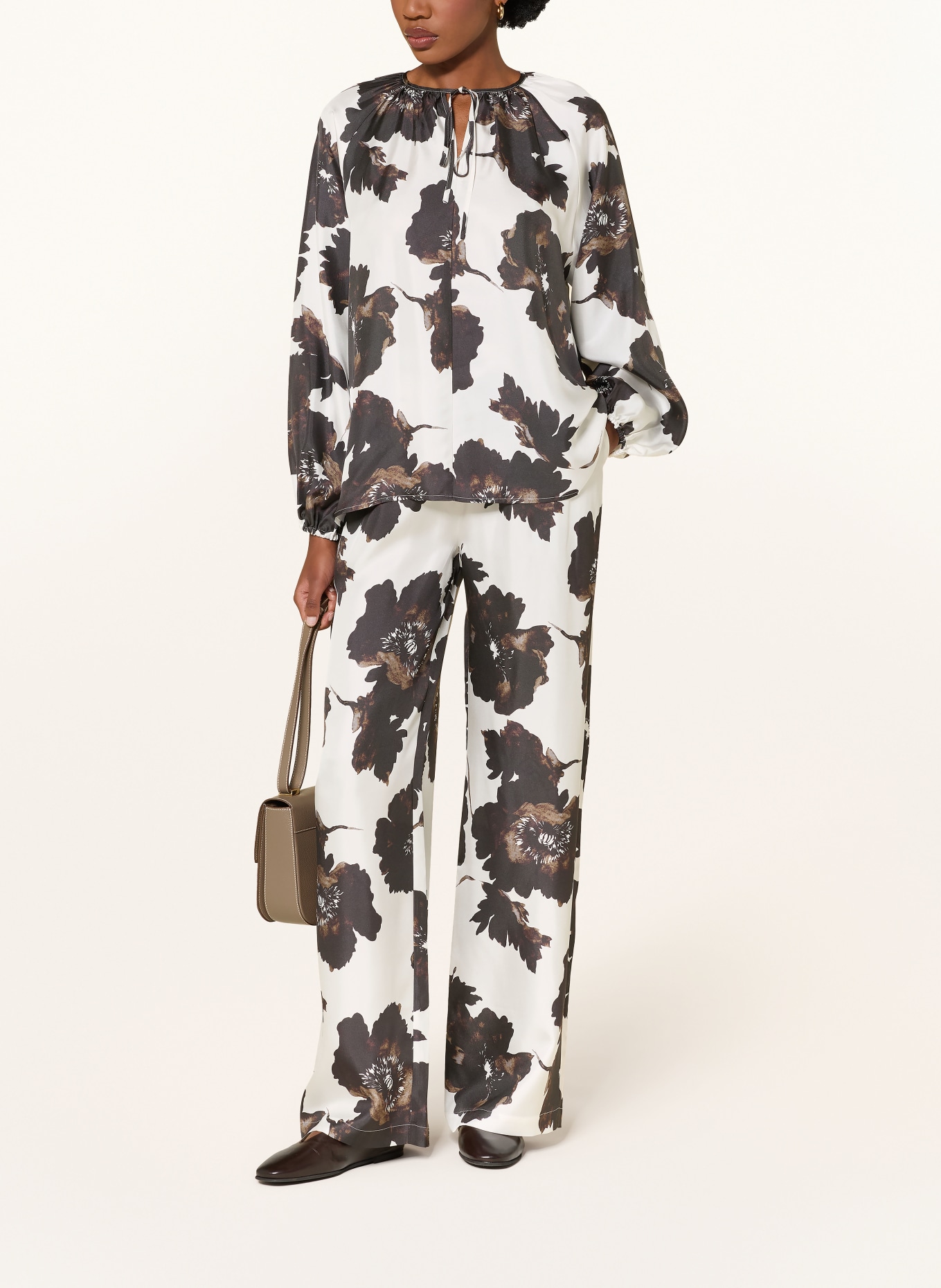 lilienfels Silk blouse: WHITE / DARK BROWN / BROWN