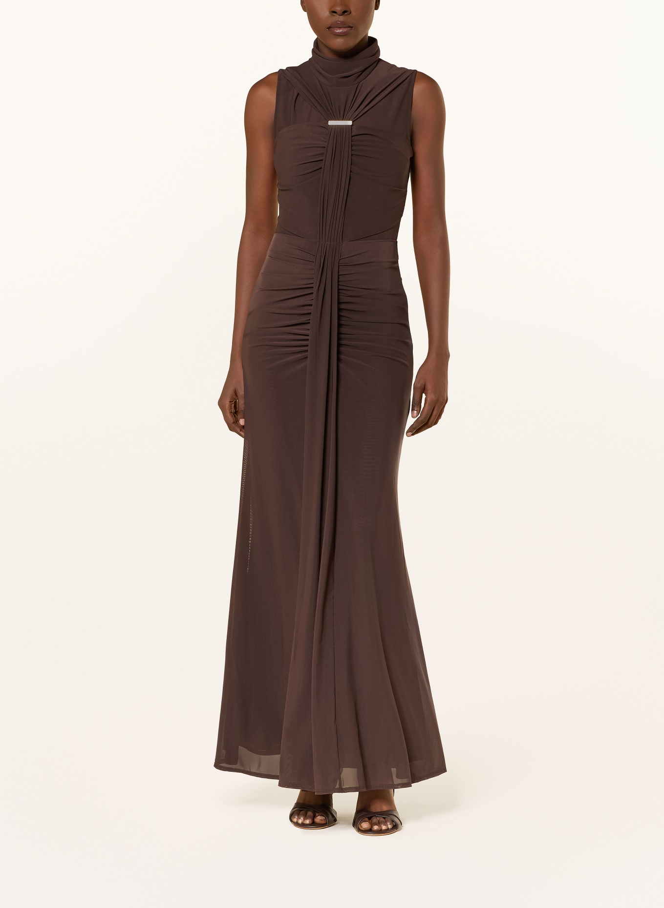 REISS COLETTE mesh dress: DARK BROWN
