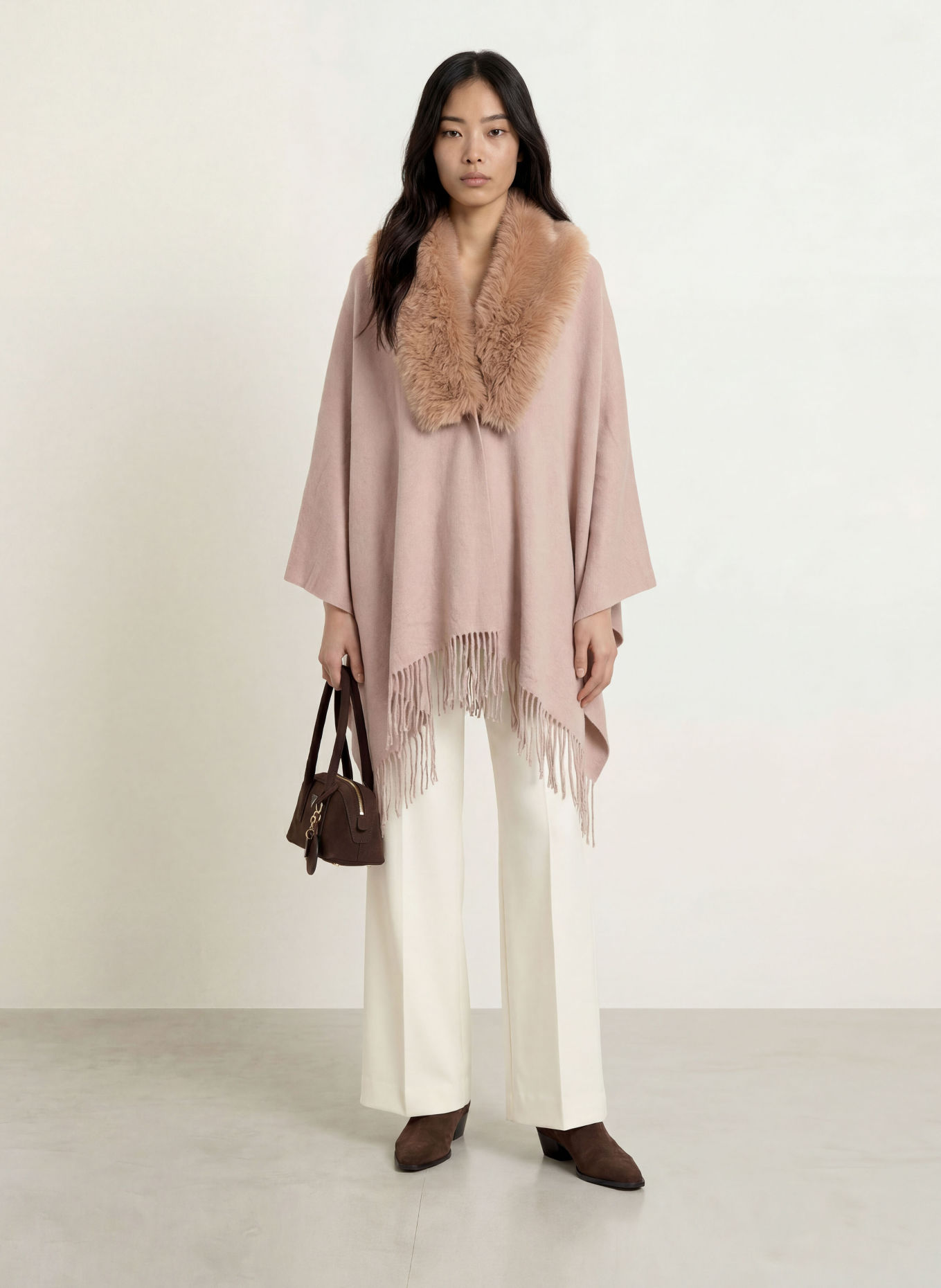 RINO & PELLE Cape WENDY mit Kunstfell: BEIGE