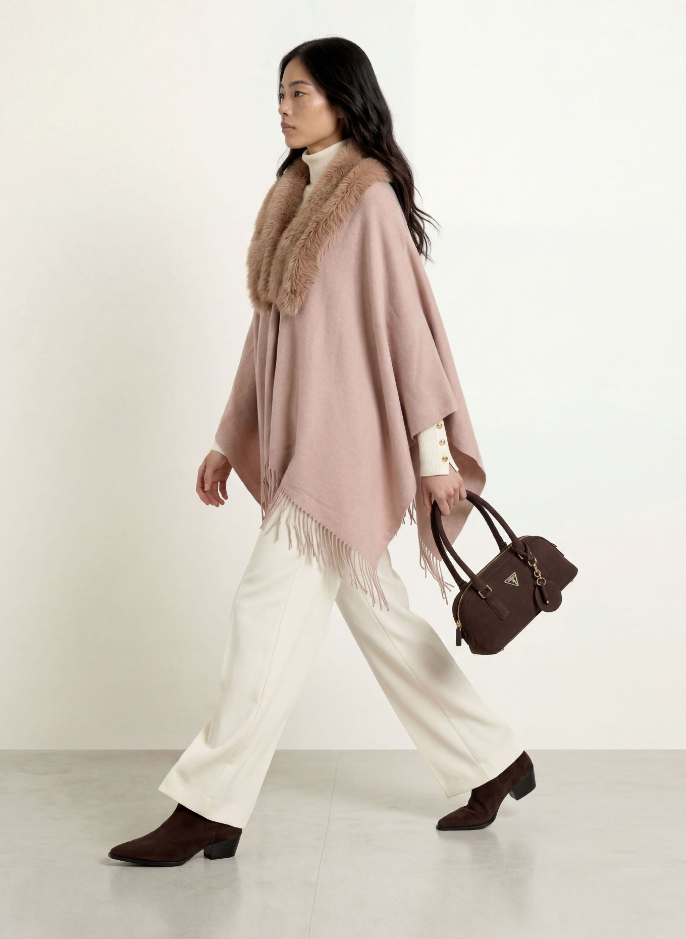 RINO & PELLE Cape WENDY mit Kunstfell: BEIGE