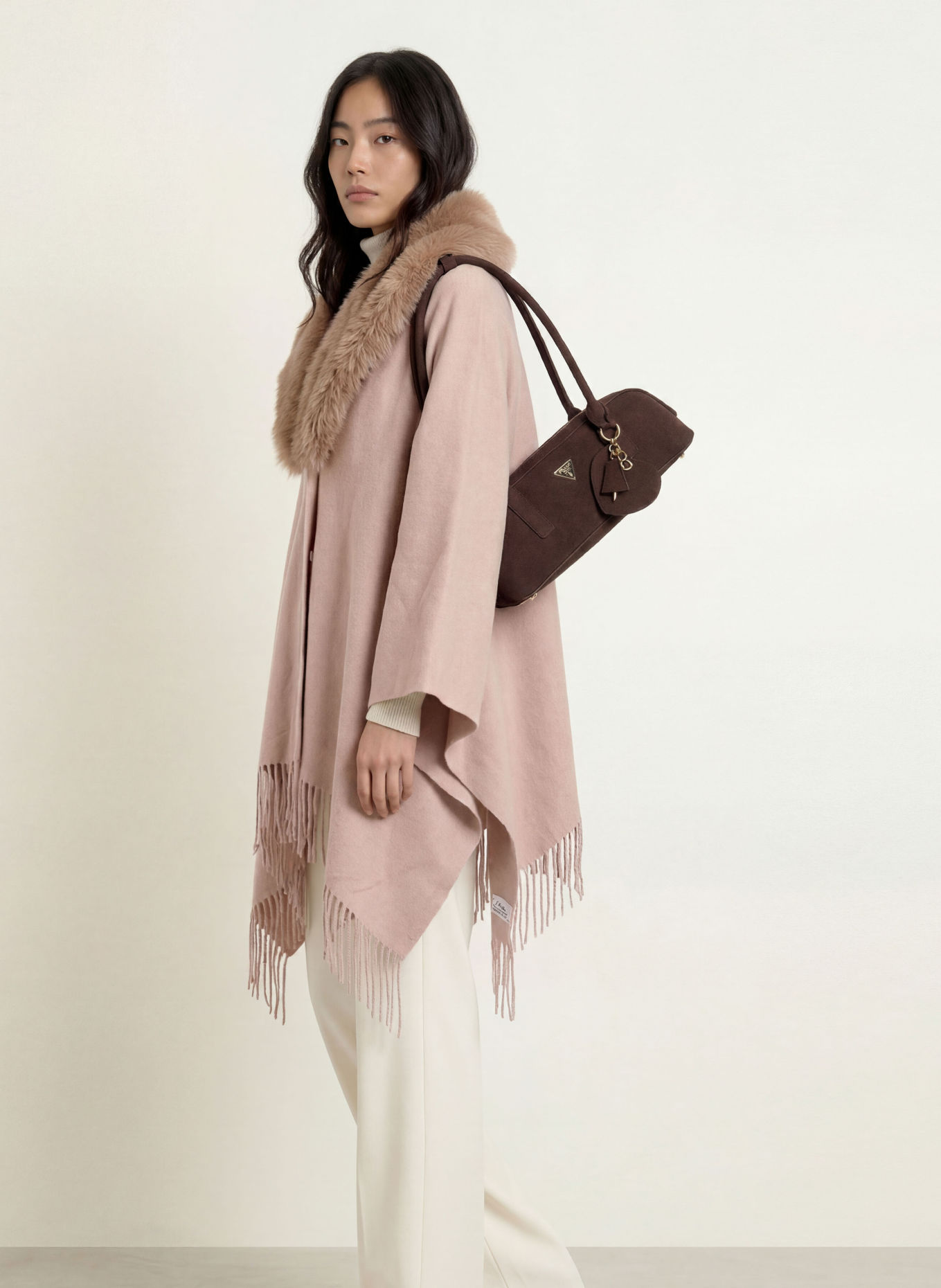 RINO & PELLE Cape WENDY mit Kunstfell: BEIGE