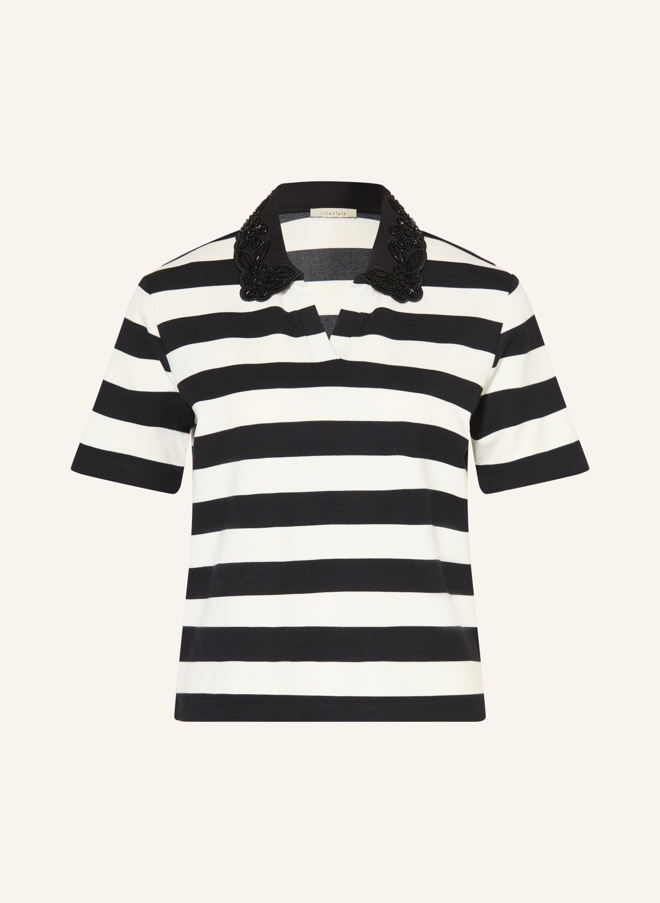 lilienfels Jersey-Poloshirt mit Schmuckperlen: WEISS / SCHWARZ