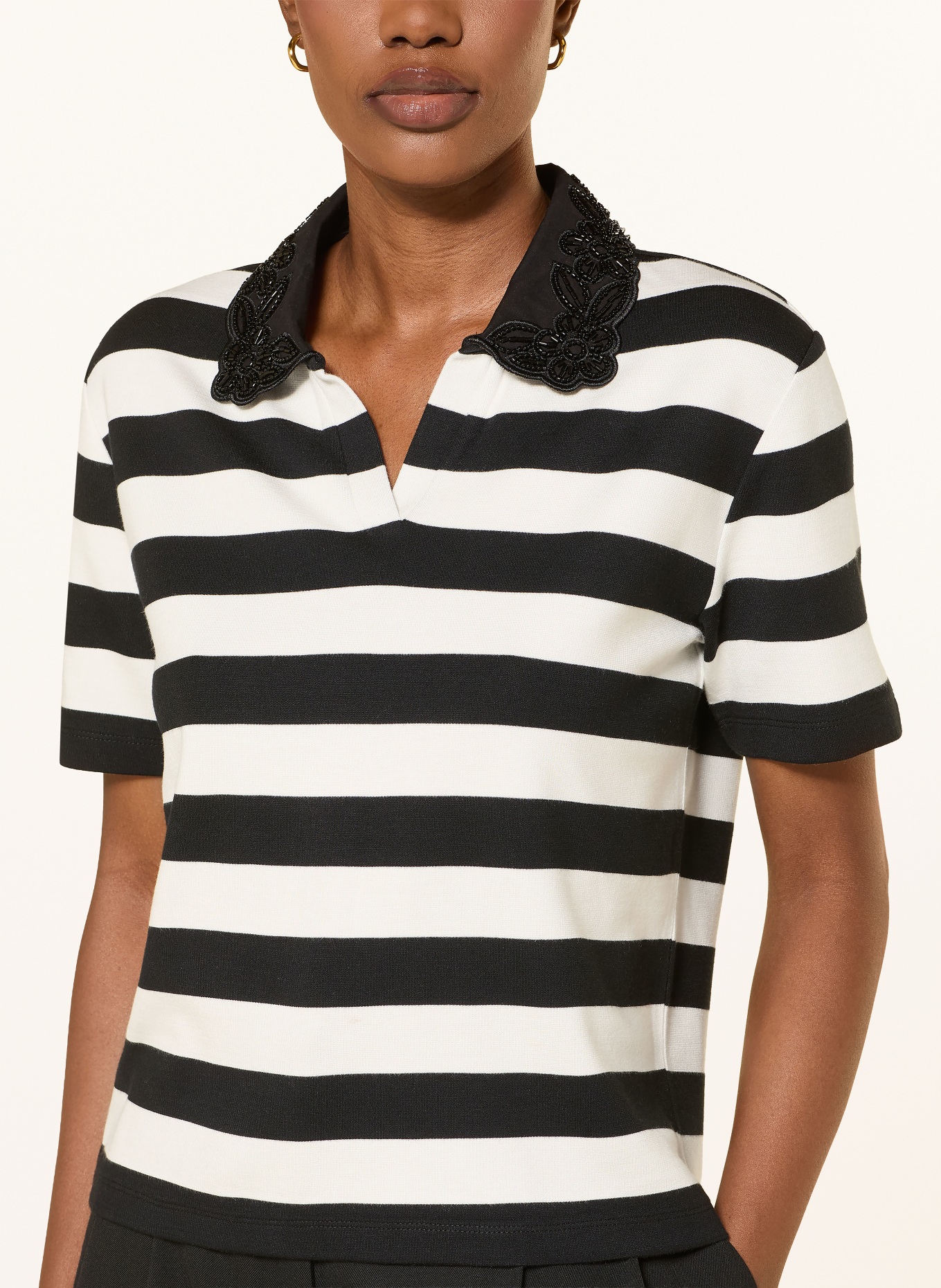 lilienfels Jersey-Poloshirt mit Schmuckperlen: WEISS / SCHWARZ