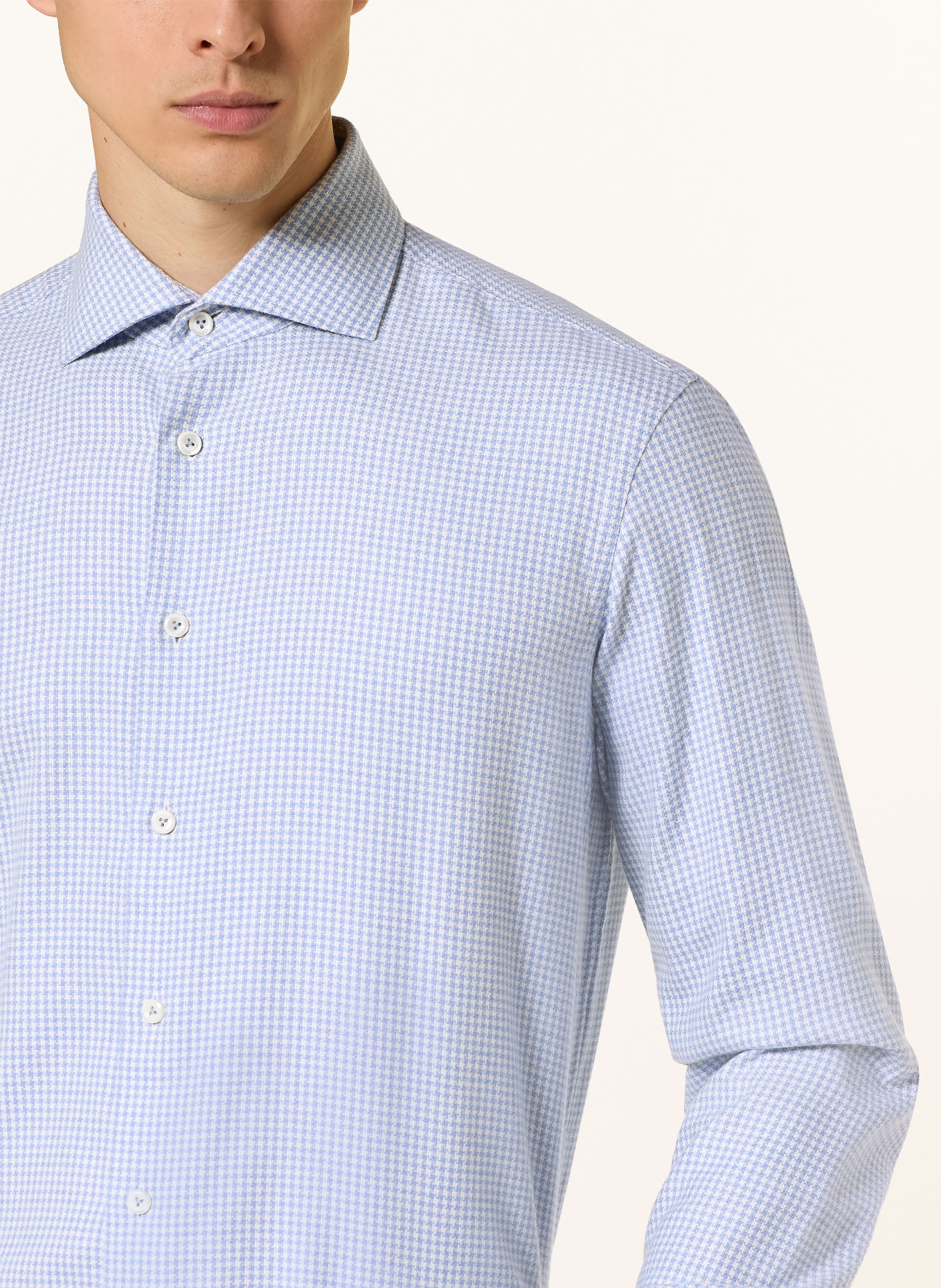 van Laack Flannel Shirt VL-RIVAR-PTFK Regular Fit: LIGHT BLUE / WHITE