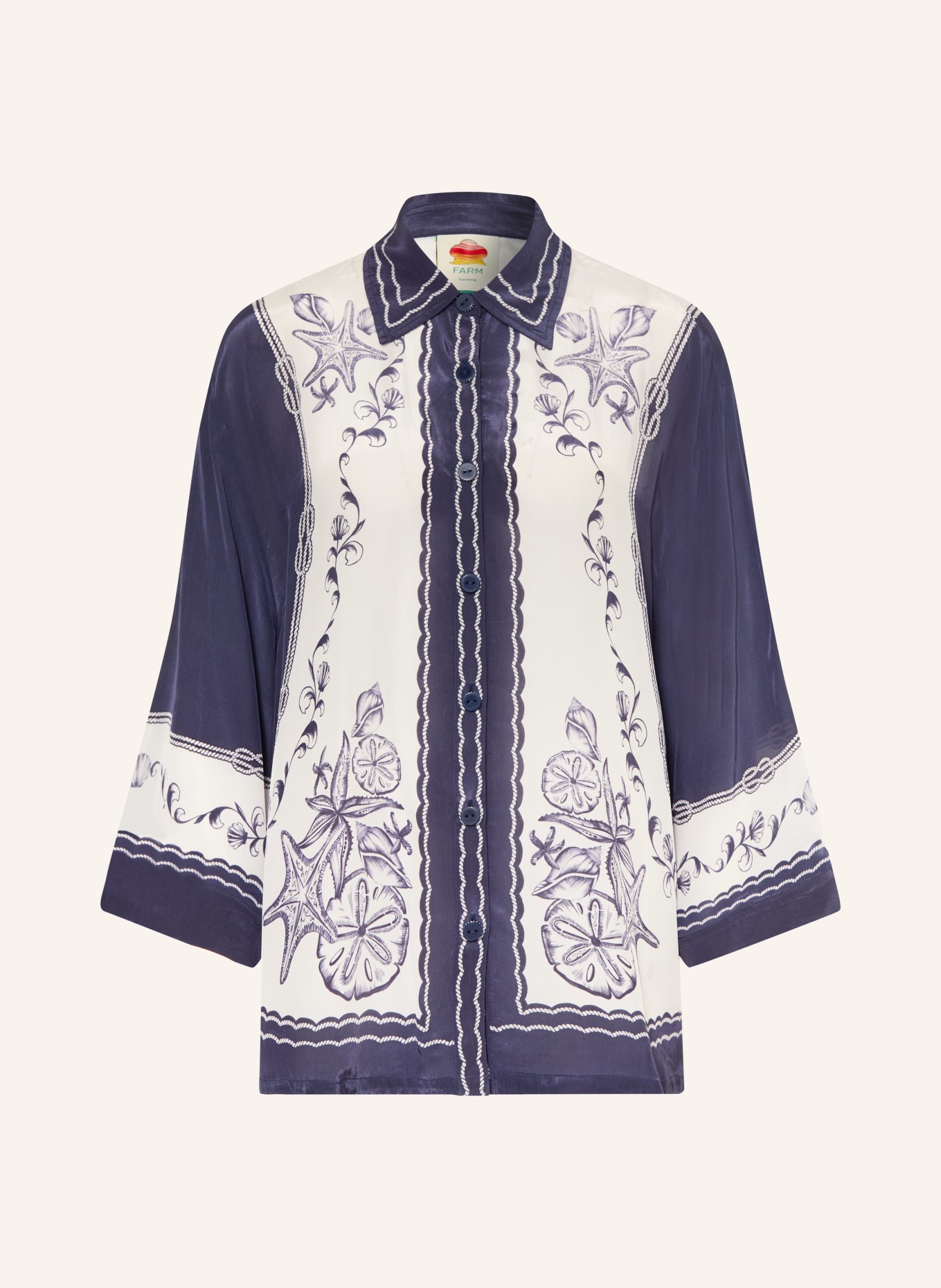 FARM RIO COAST Shirt Blouse: WHITE / DARK BLUE