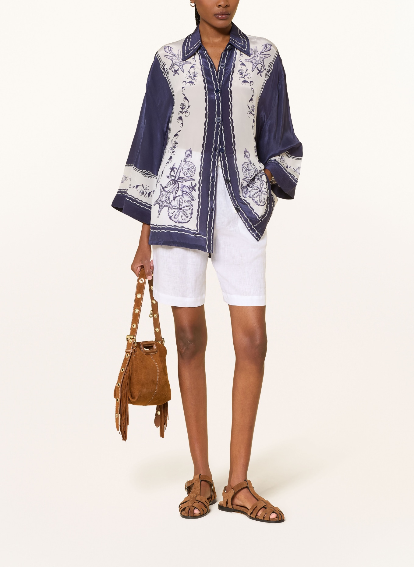 FARM RIO COAST Shirt Blouse: WHITE / DARK BLUE