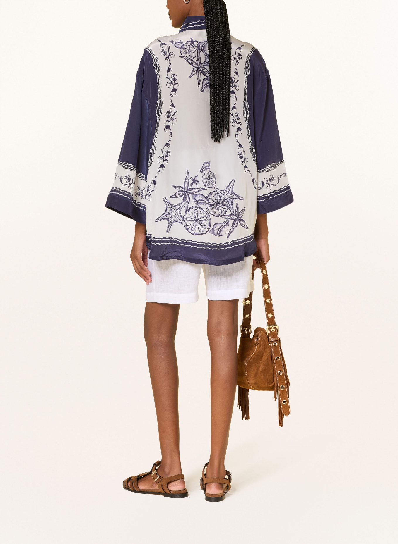 FARM RIO COAST Shirt Blouse: WHITE / DARK BLUE