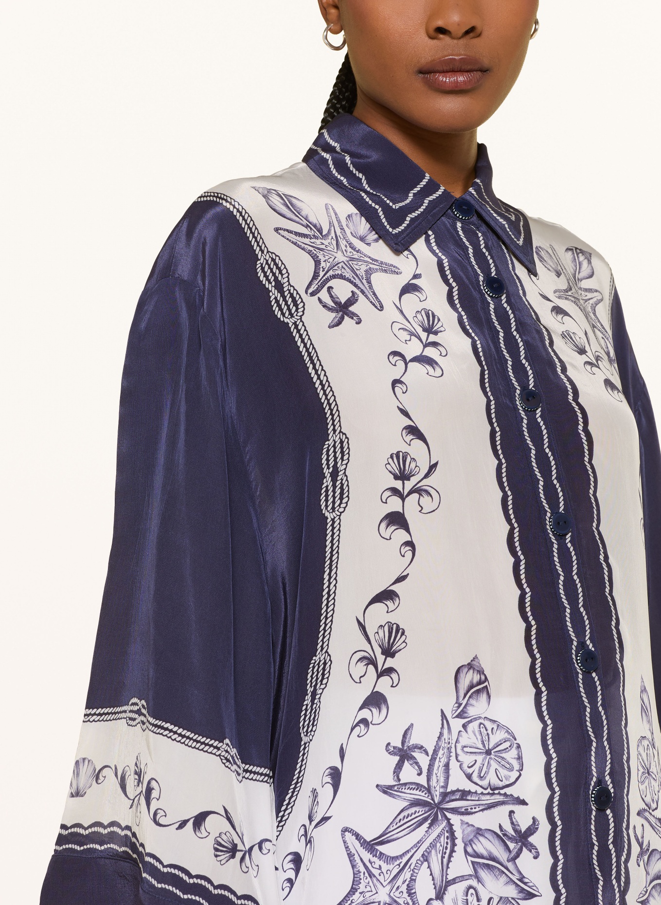 FARM RIO COAST Shirt Blouse: WHITE / DARK BLUE