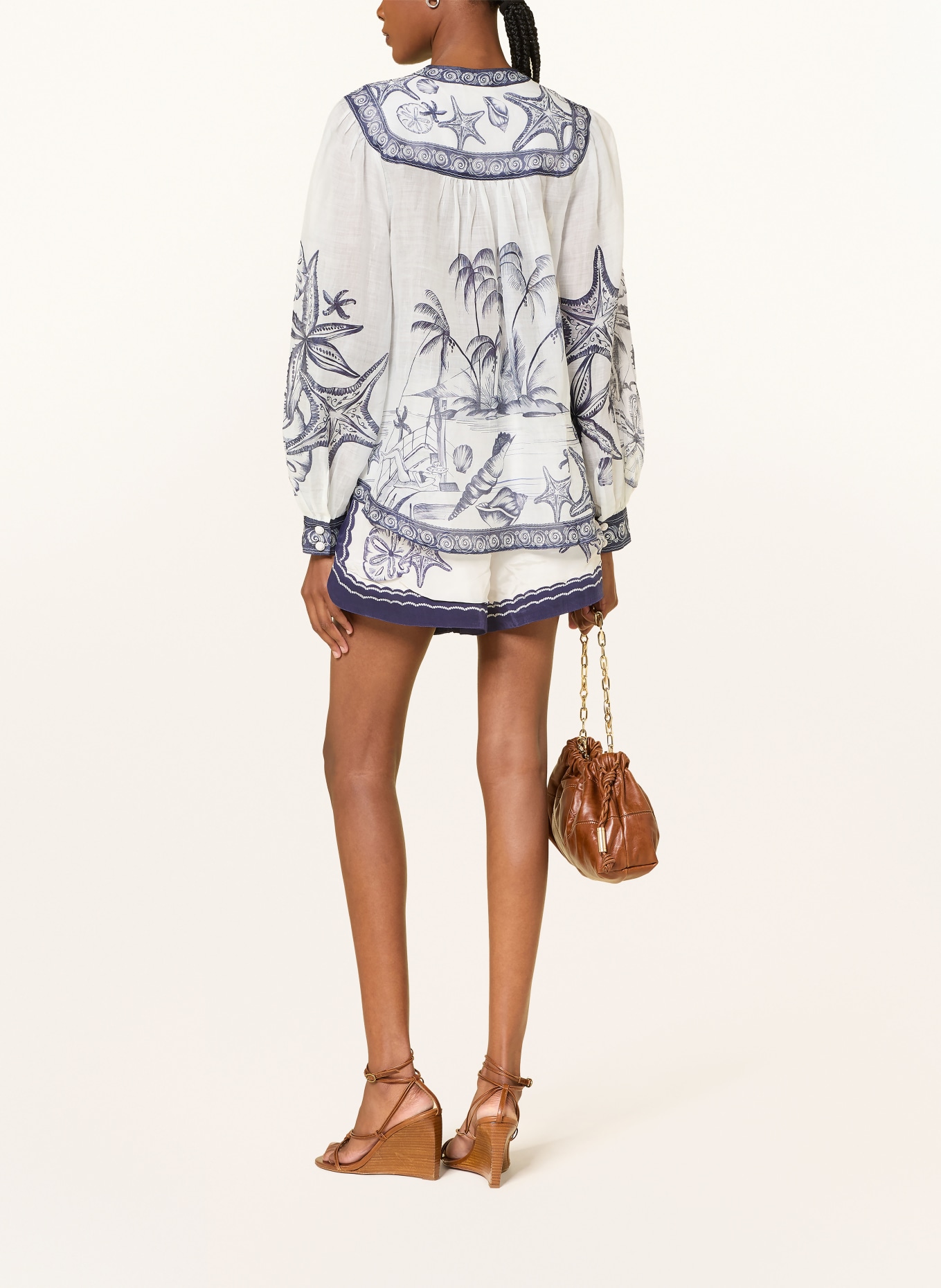 FARM RIO Satin shorts: DARK BLUE / WHITE