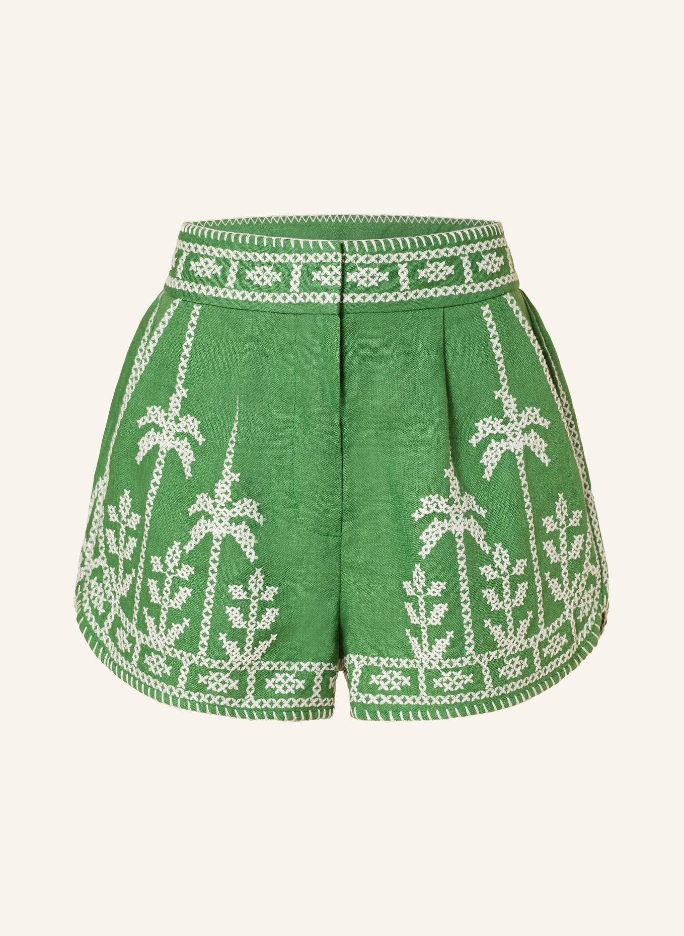FARM RIO Linen shorts: GREEN / WHITE