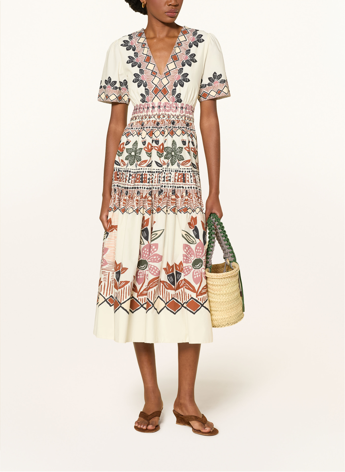 FARM RIO Robe AINIKA RUSTIC FLOWERS: ÉCRU / COGNAC / GROEN