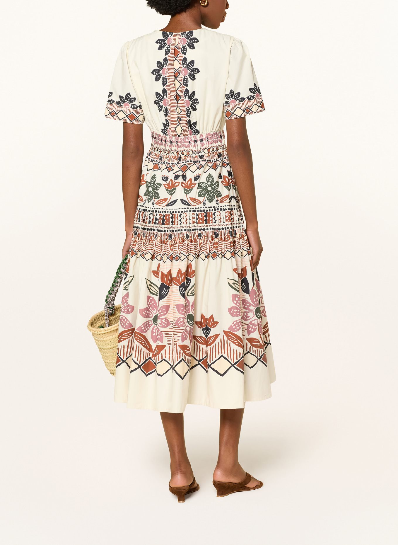 FARM RIO Robe AINIKA RUSTIC FLOWERS: ÉCRU / COGNAC / GROEN