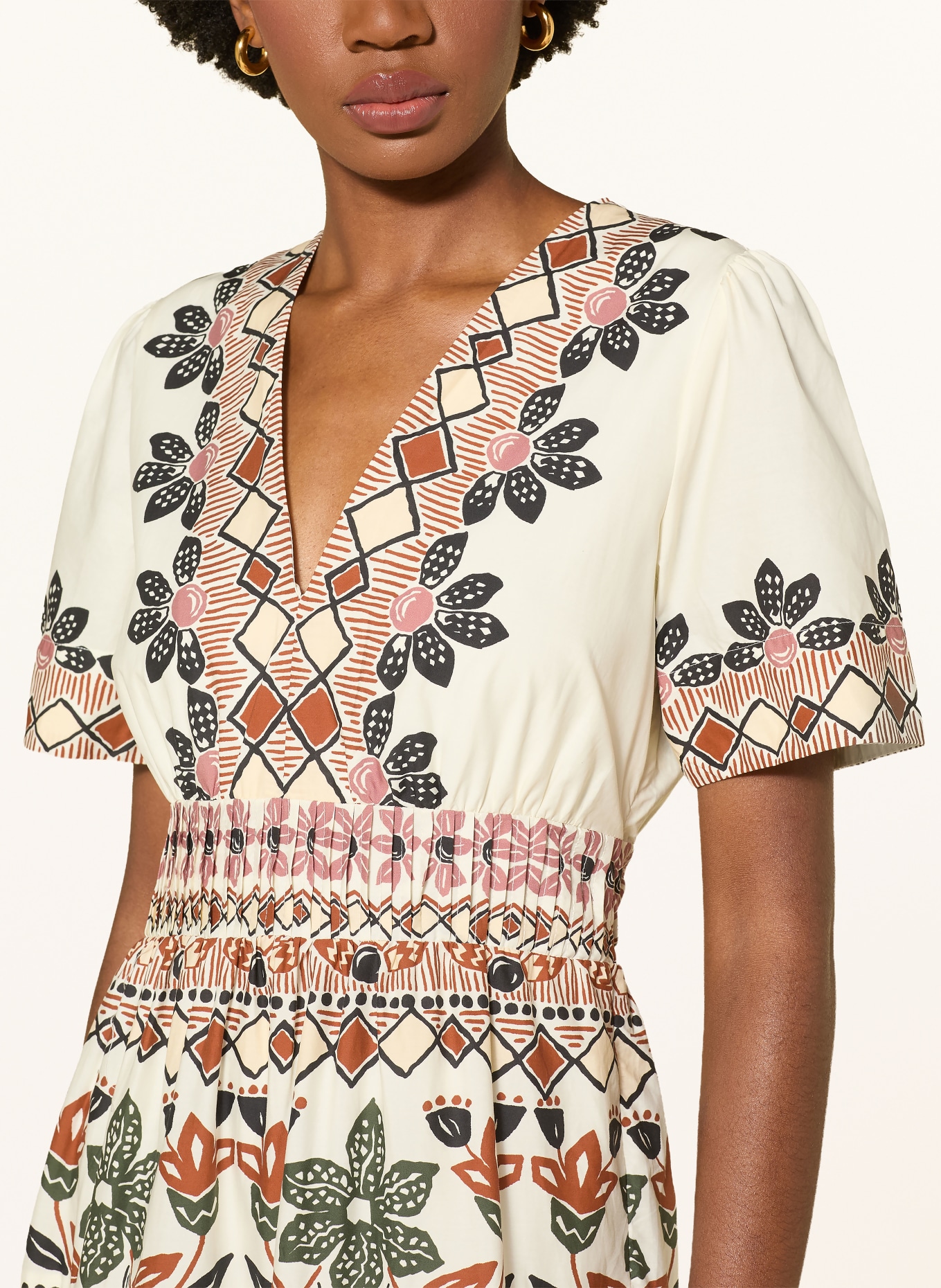 FARM RIO Robe AINIKA RUSTIC FLOWERS: ÉCRU / COGNAC / GROEN