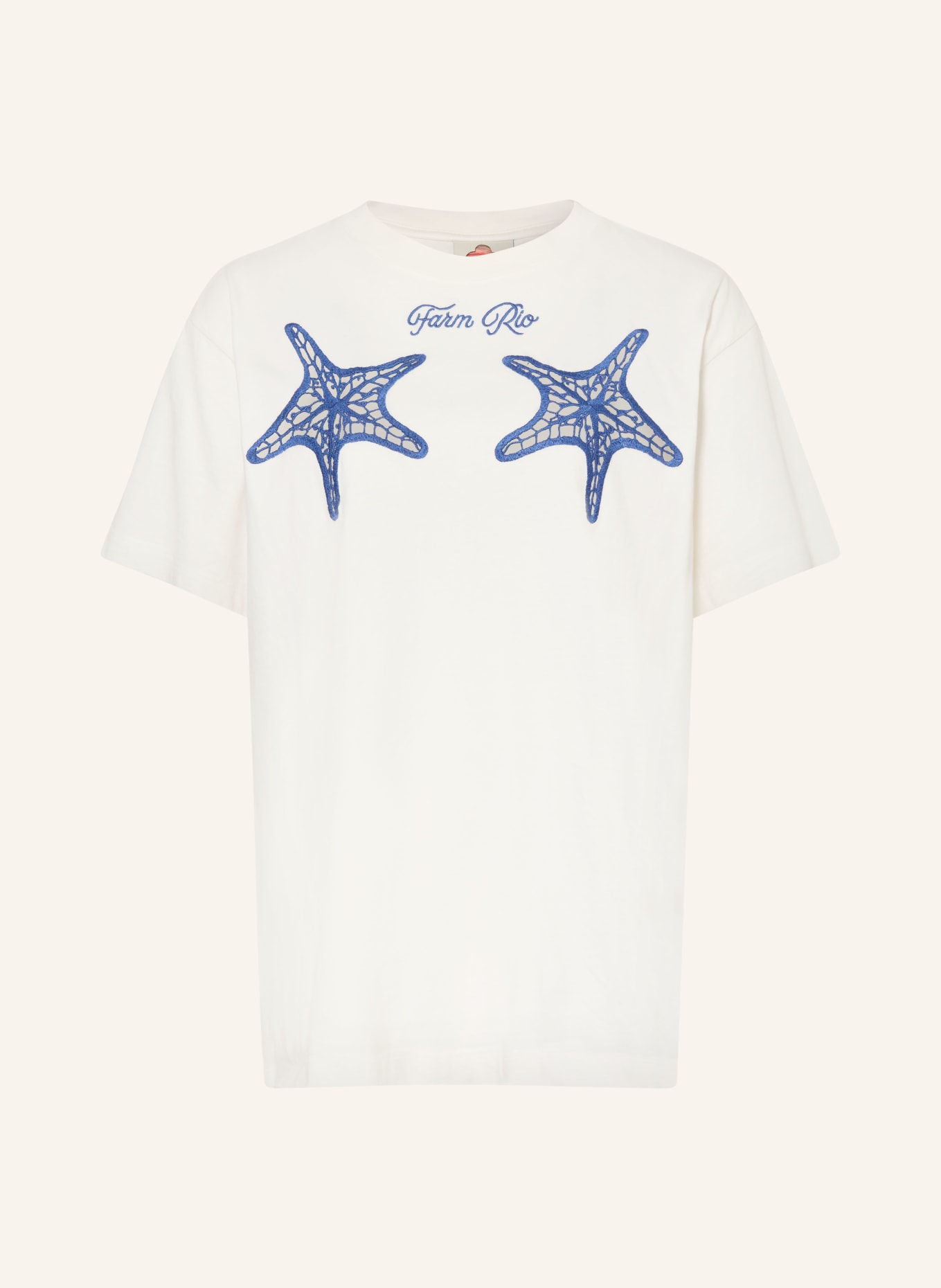 FARM RIO T-Shirt STARFISH mit Lochspitze: WEISS / DUNKELBLAU